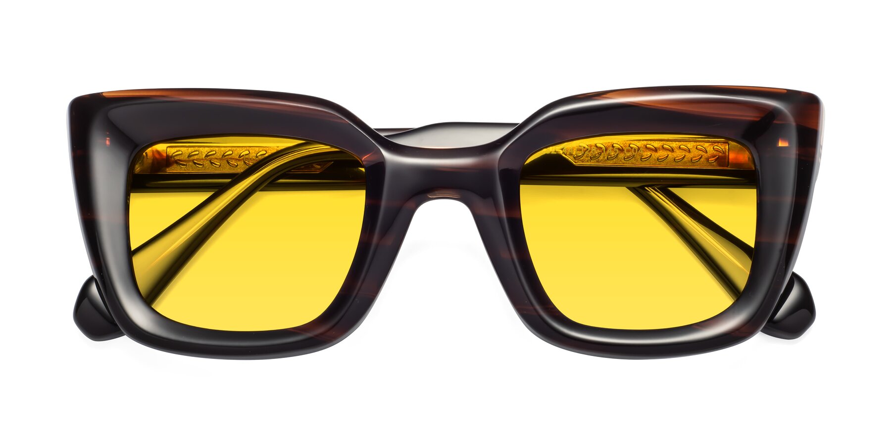 Folded Front of Homan in Dark Brown with Yellow Tinted Lenses