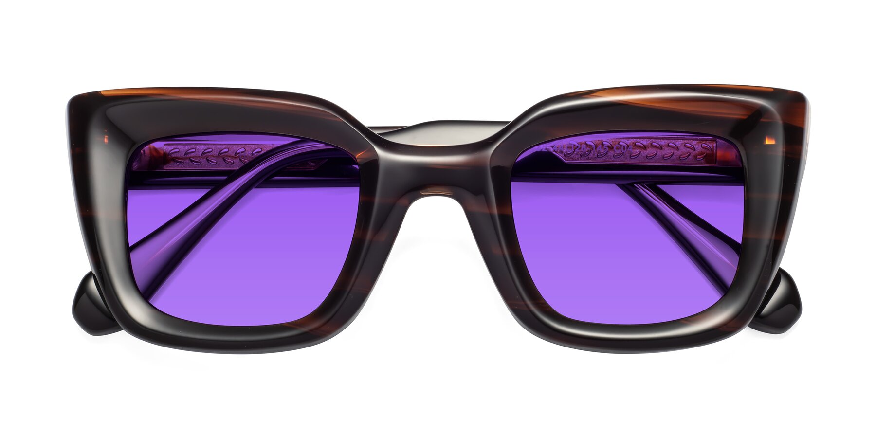 Folded Front of Homan in Dark Brown with Purple Tinted Lenses