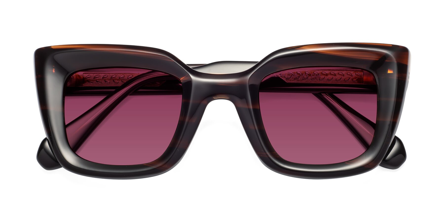 Folded Front of Homan in Dark Brown with Wine Tinted Lenses