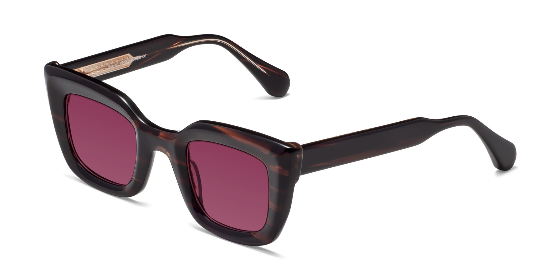 Angle of Homan in Dark Brown with Wine Tinted Lenses