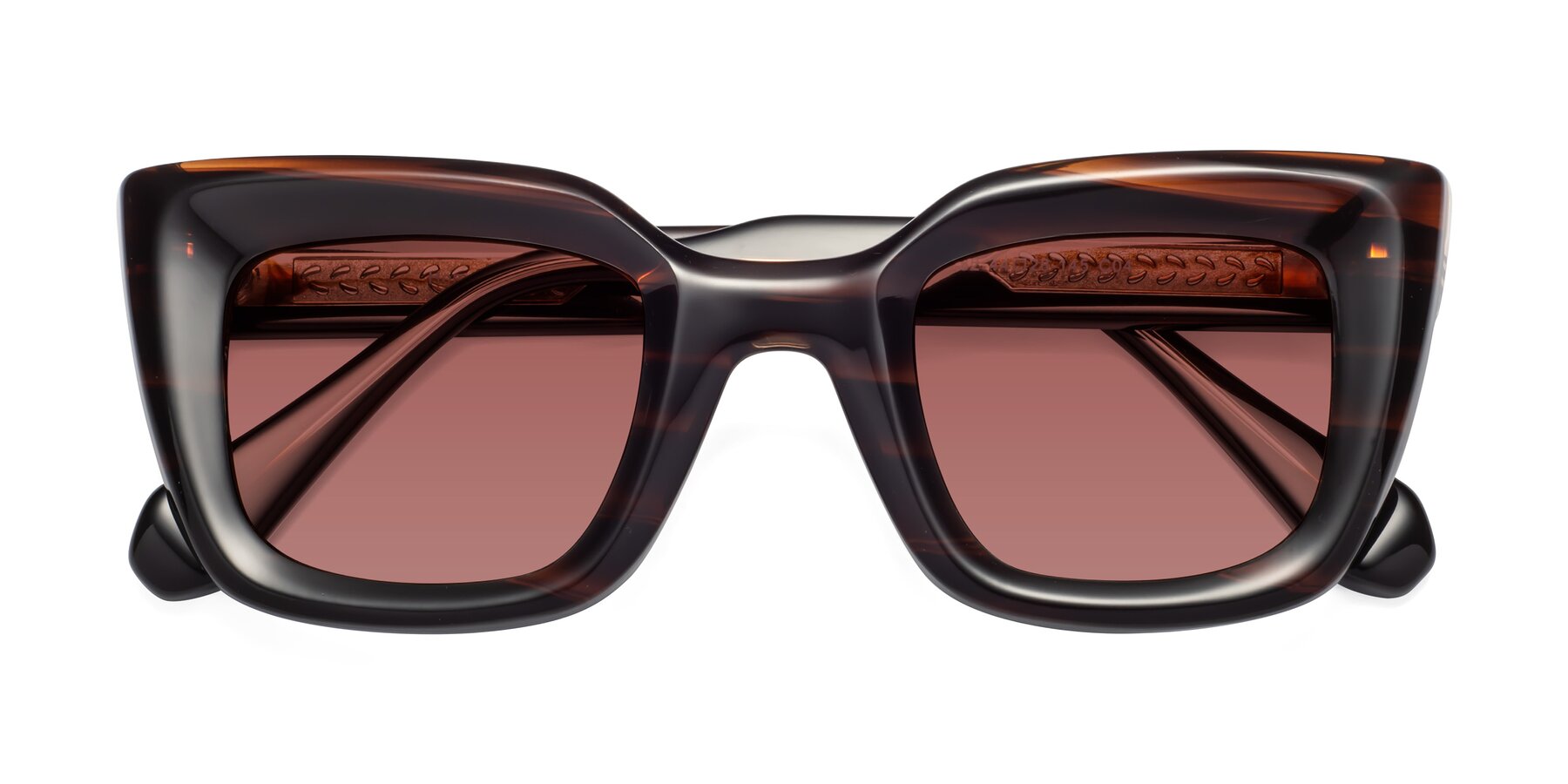 Folded Front of Homan in Dark Brown with Garnet Tinted Lenses