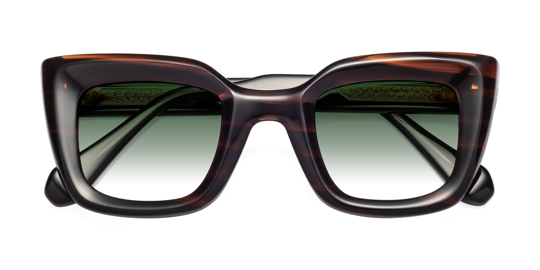 Folded Front of Homan in Dark Brown with Green Gradient Lenses