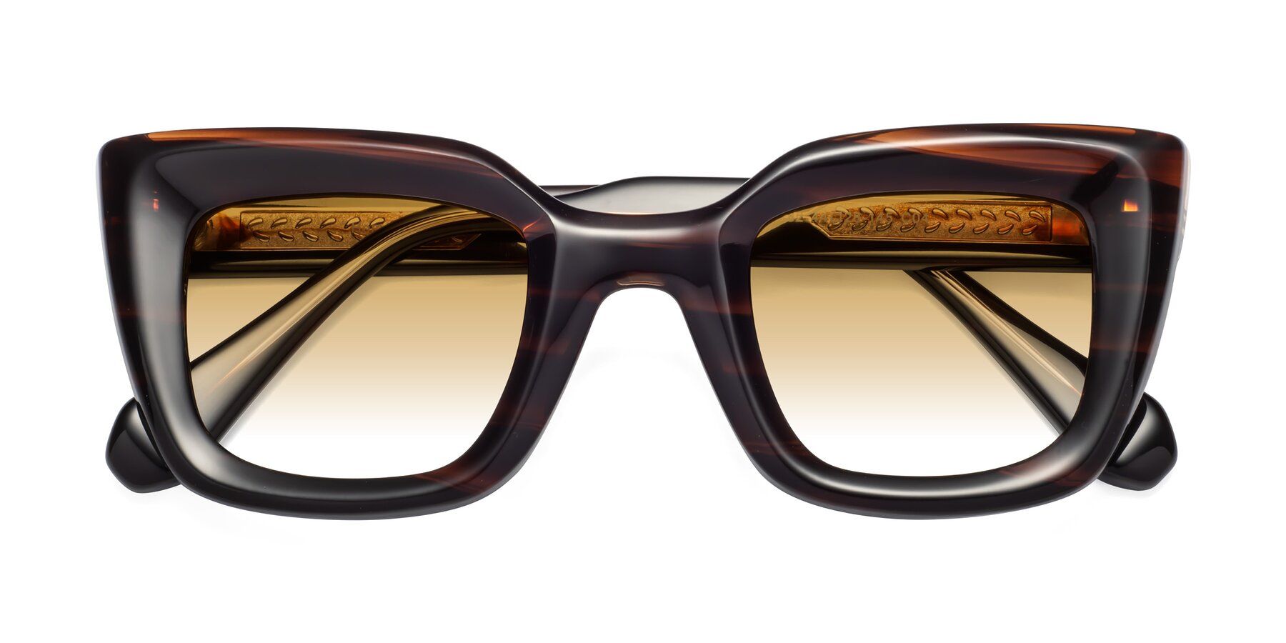 Folded Front of Homan in Dark Brown with Champagne Gradient Lenses