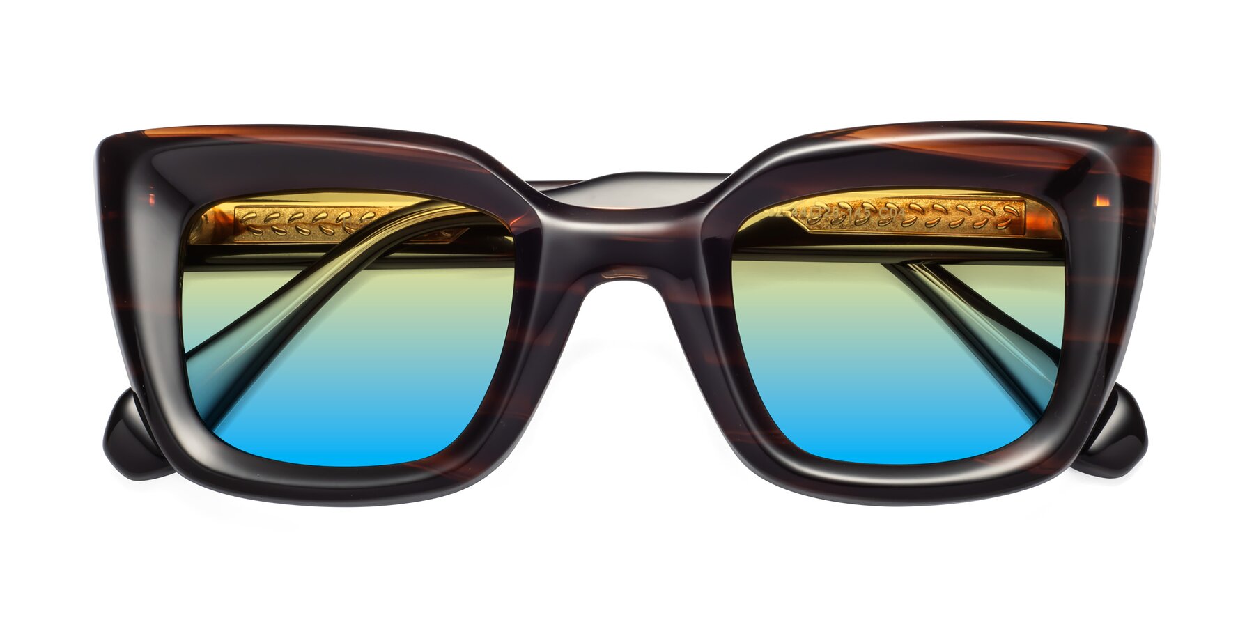 Folded Front of Homan in Dark Brown with Yellow / Blue Gradient Lenses