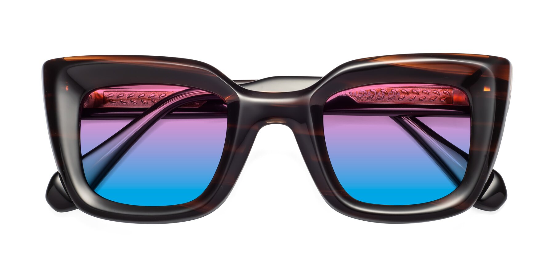 Folded Front of Homan in Dark Brown with Pink / Blue Gradient Lenses