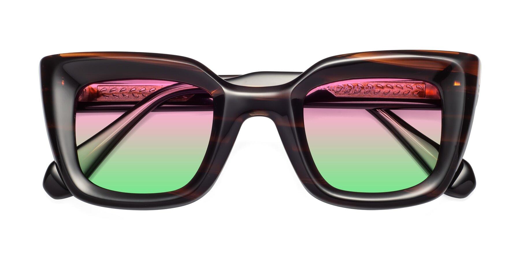 Folded Front of Homan in Dark Brown with Pink / Green Gradient Lenses