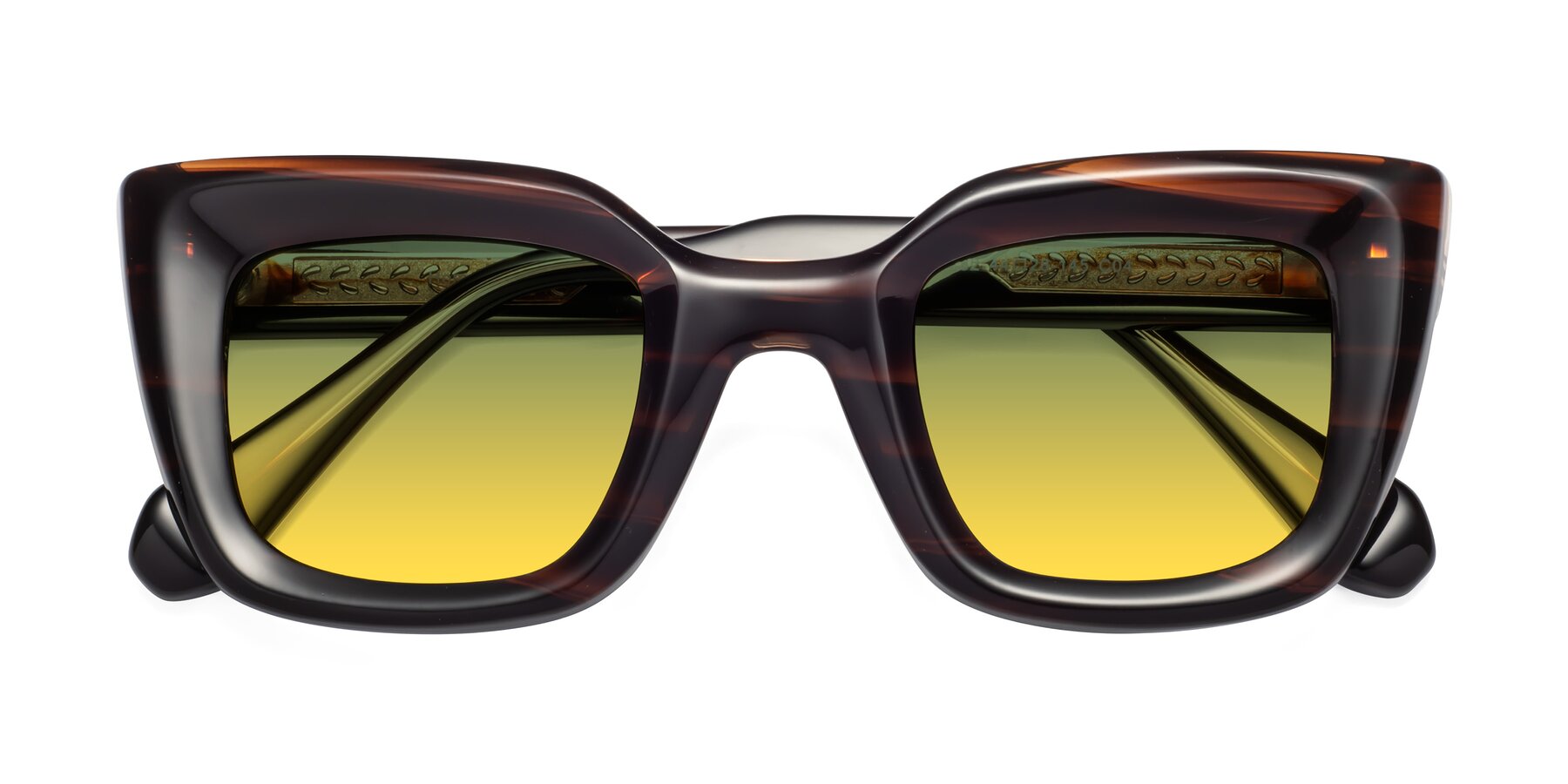 Folded Front of Homan in Dark Brown with Green / Yellow Gradient Lenses