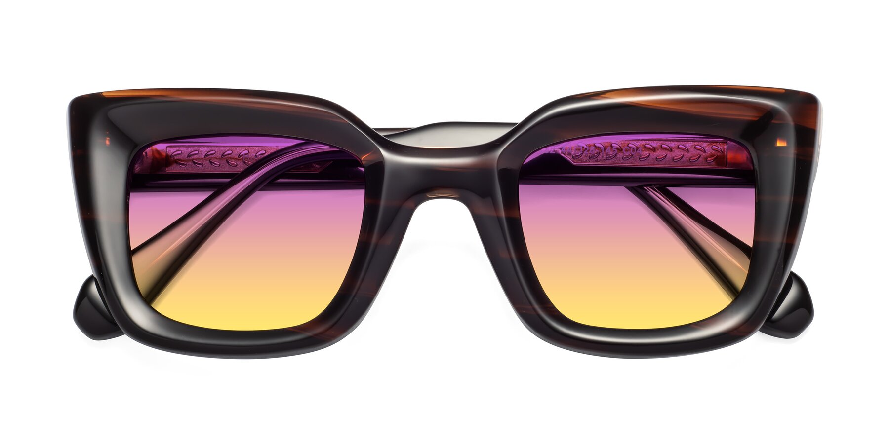 Folded Front of Homan in Dark Brown with Purple / Yellow Gradient Lenses