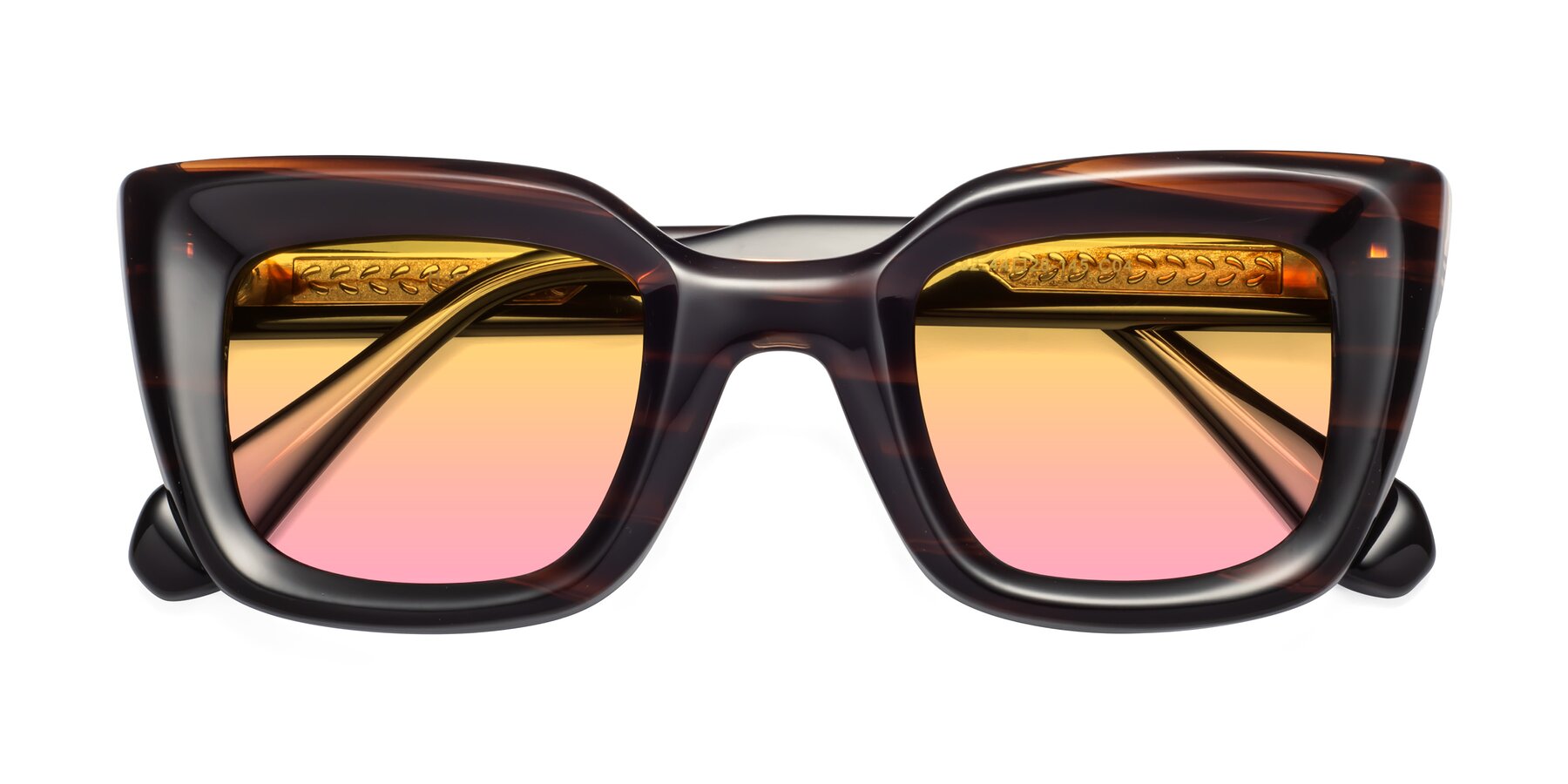 Folded Front of Homan in Dark Brown with Yellow / Pink Gradient Lenses