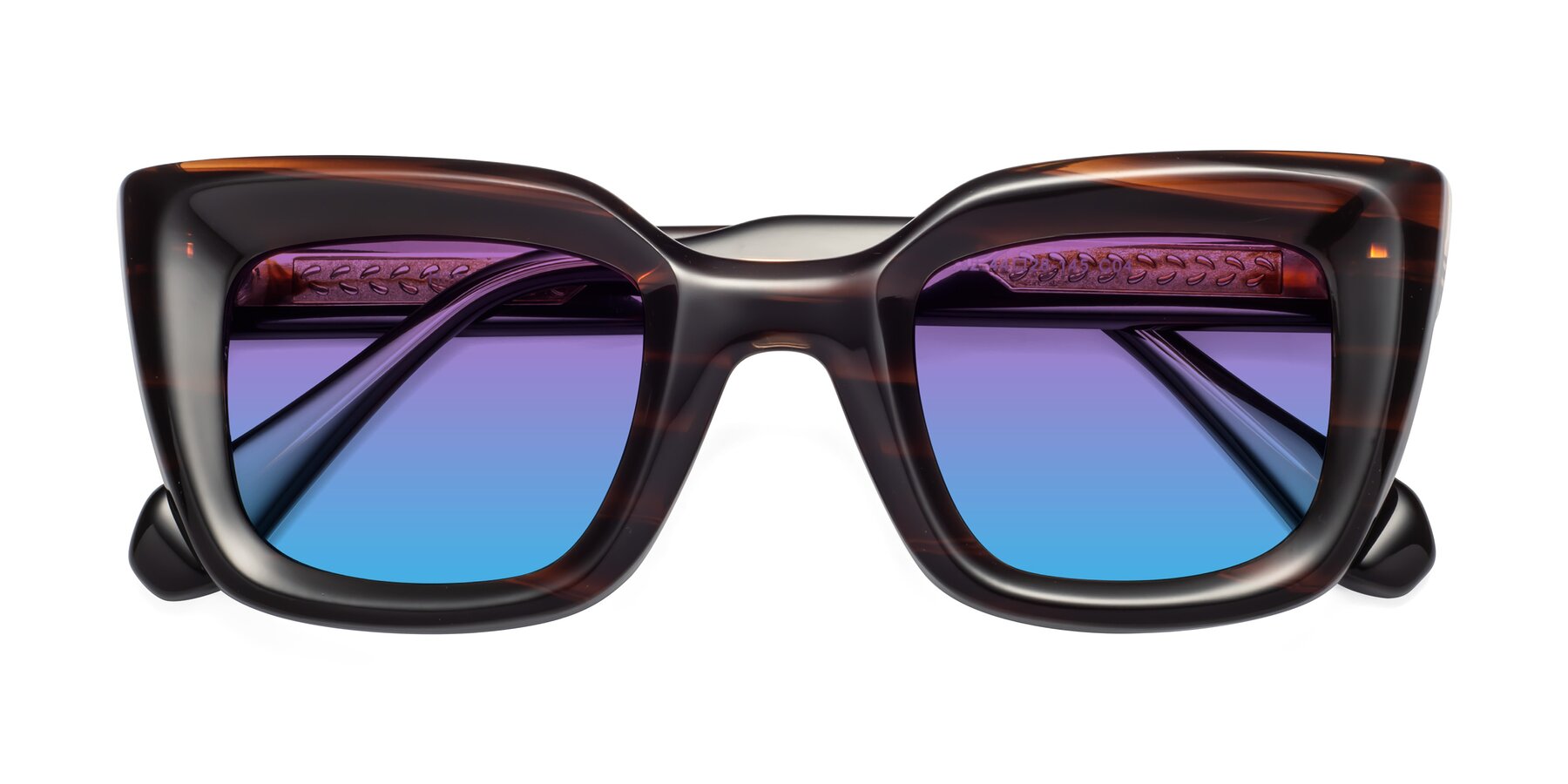 Folded Front of Homan in Dark Brown with Purple / Blue Gradient Lenses
