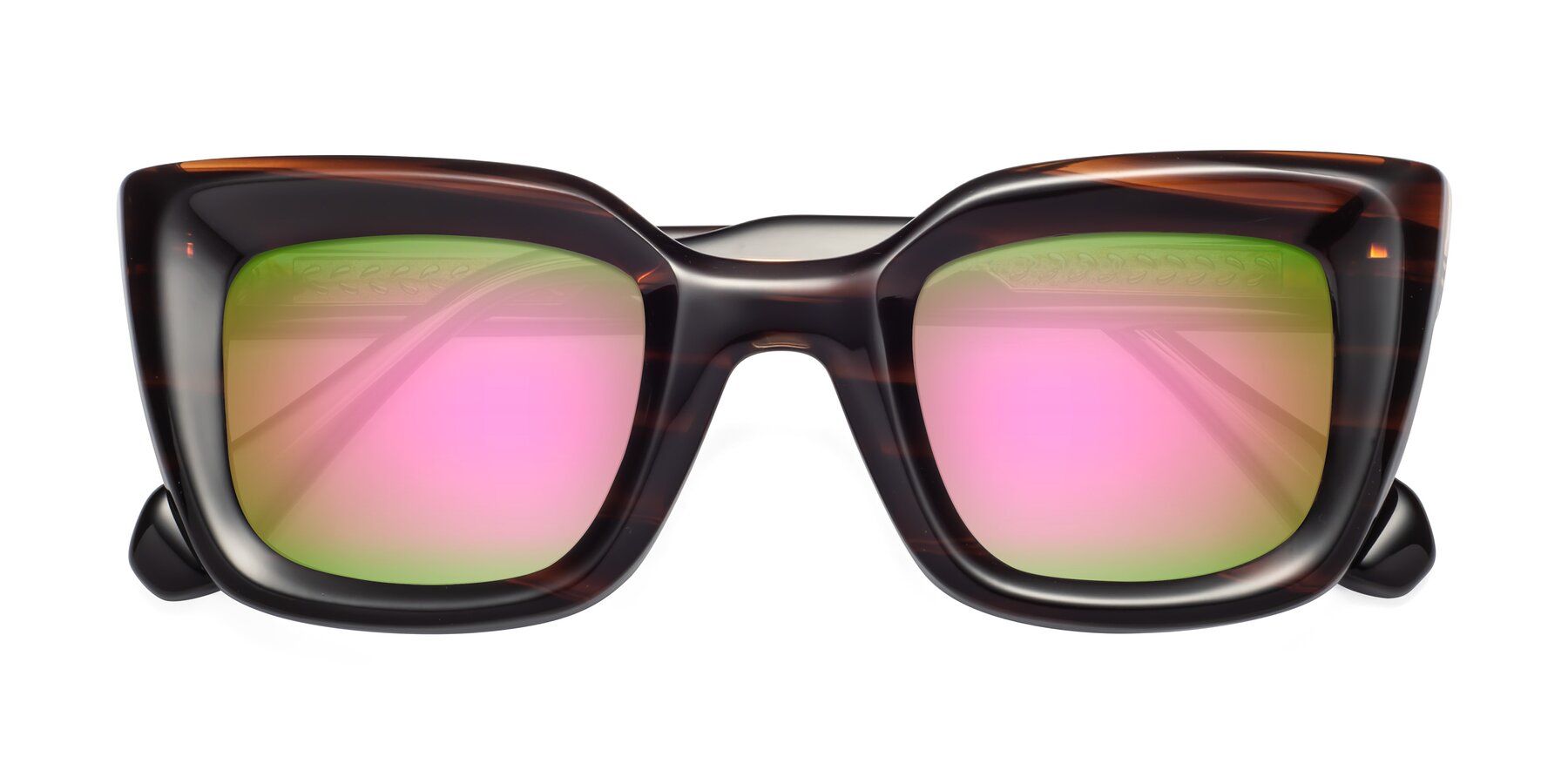 Folded Front of Homan in Dark Brown with Pink Mirrored Lenses