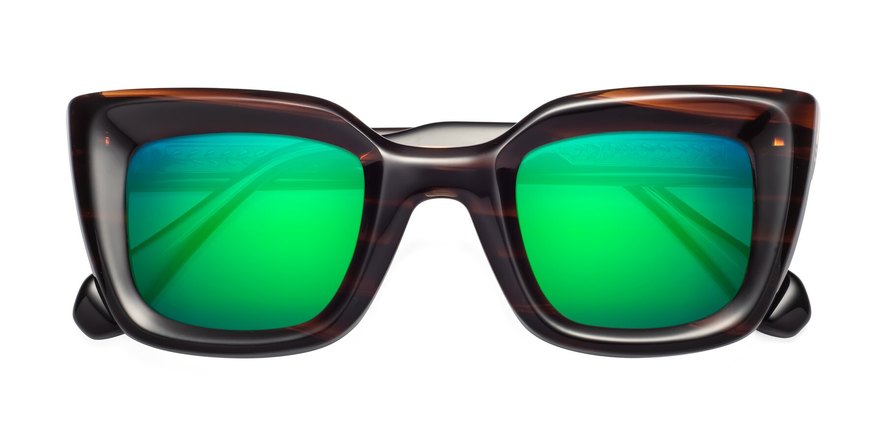 Folded Front of Homan in Dark Brown with Green Mirrored Lenses