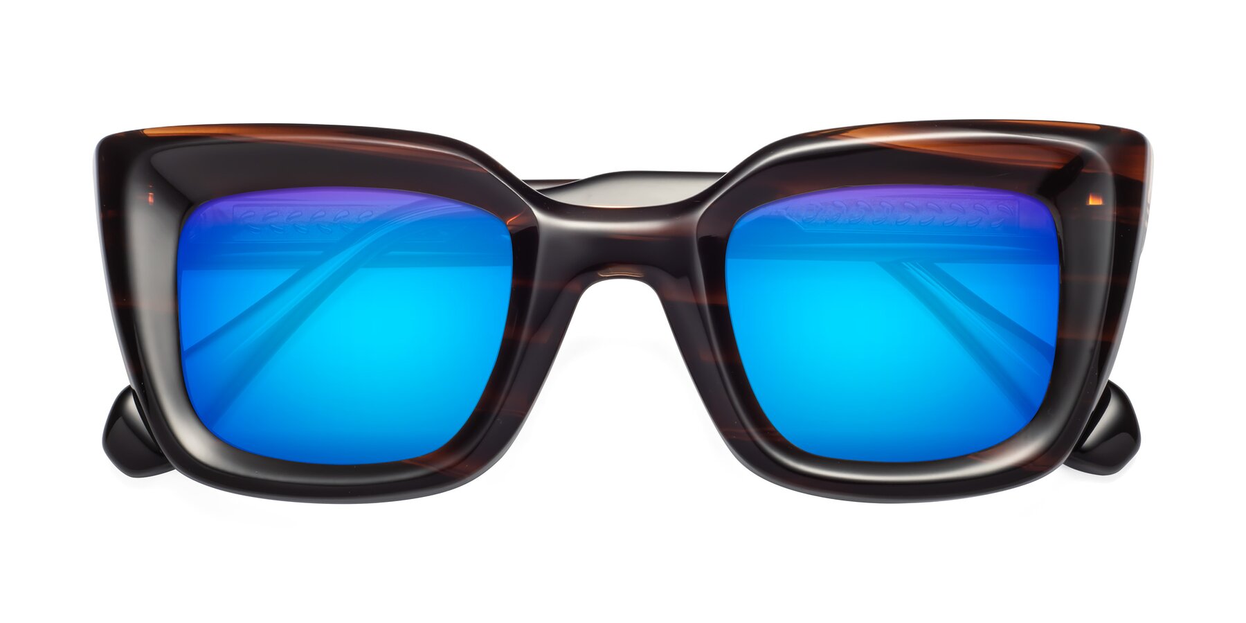 Folded Front of Homan in Dark Brown with Blue Mirrored Lenses