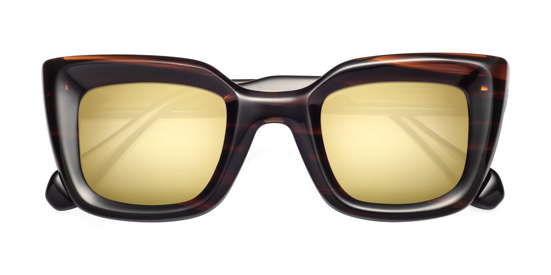 Folded Front of Homan in Dark Brown with Gold Mirrored Lenses