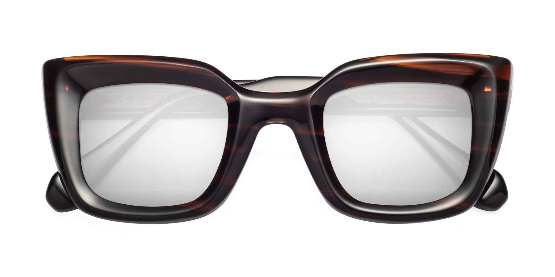 Folded Front of Homan in Dark Brown with Silver Mirrored Lenses