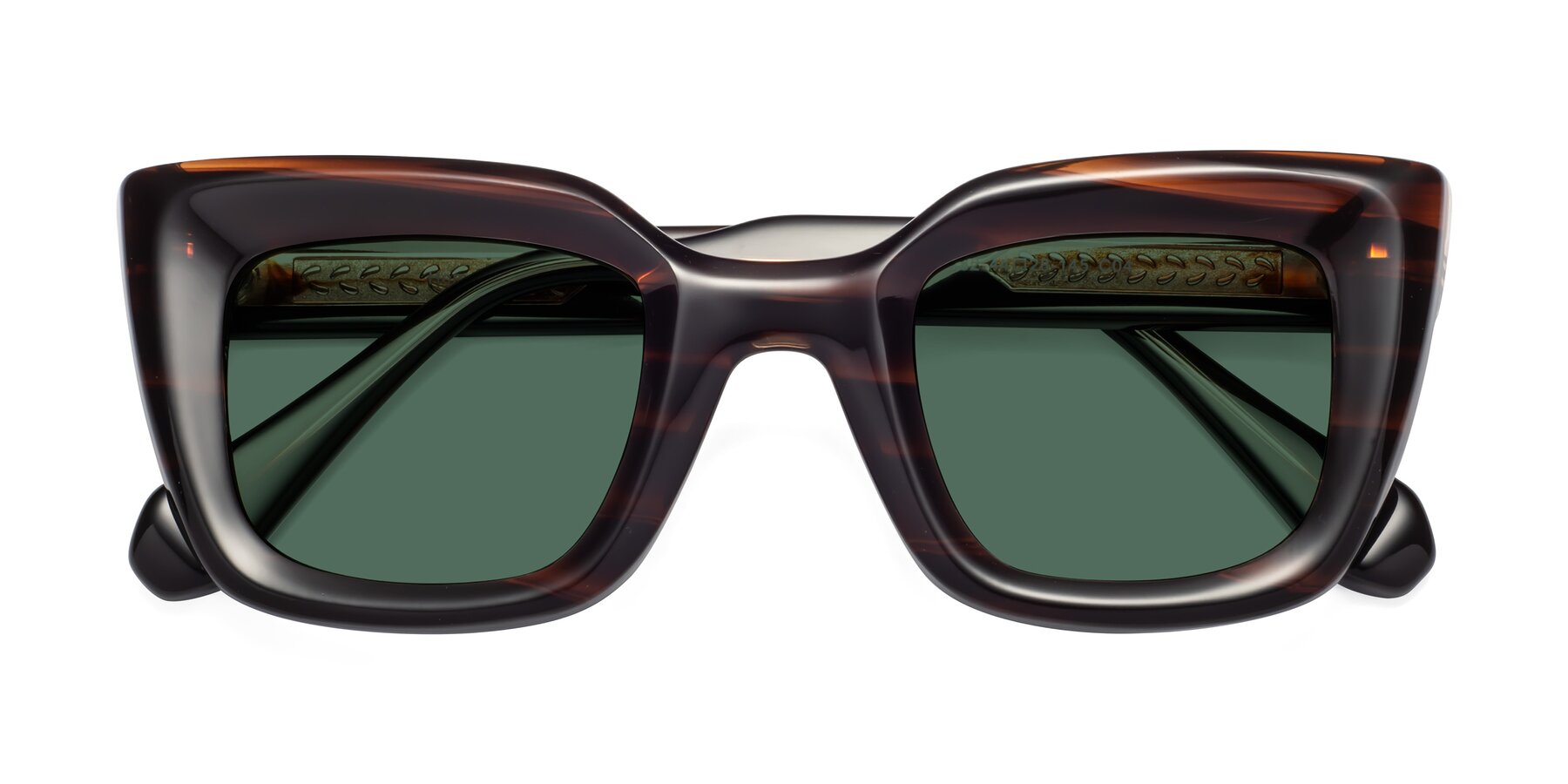 Folded Front of Homan in Dark Brown with Green Polarized Lenses