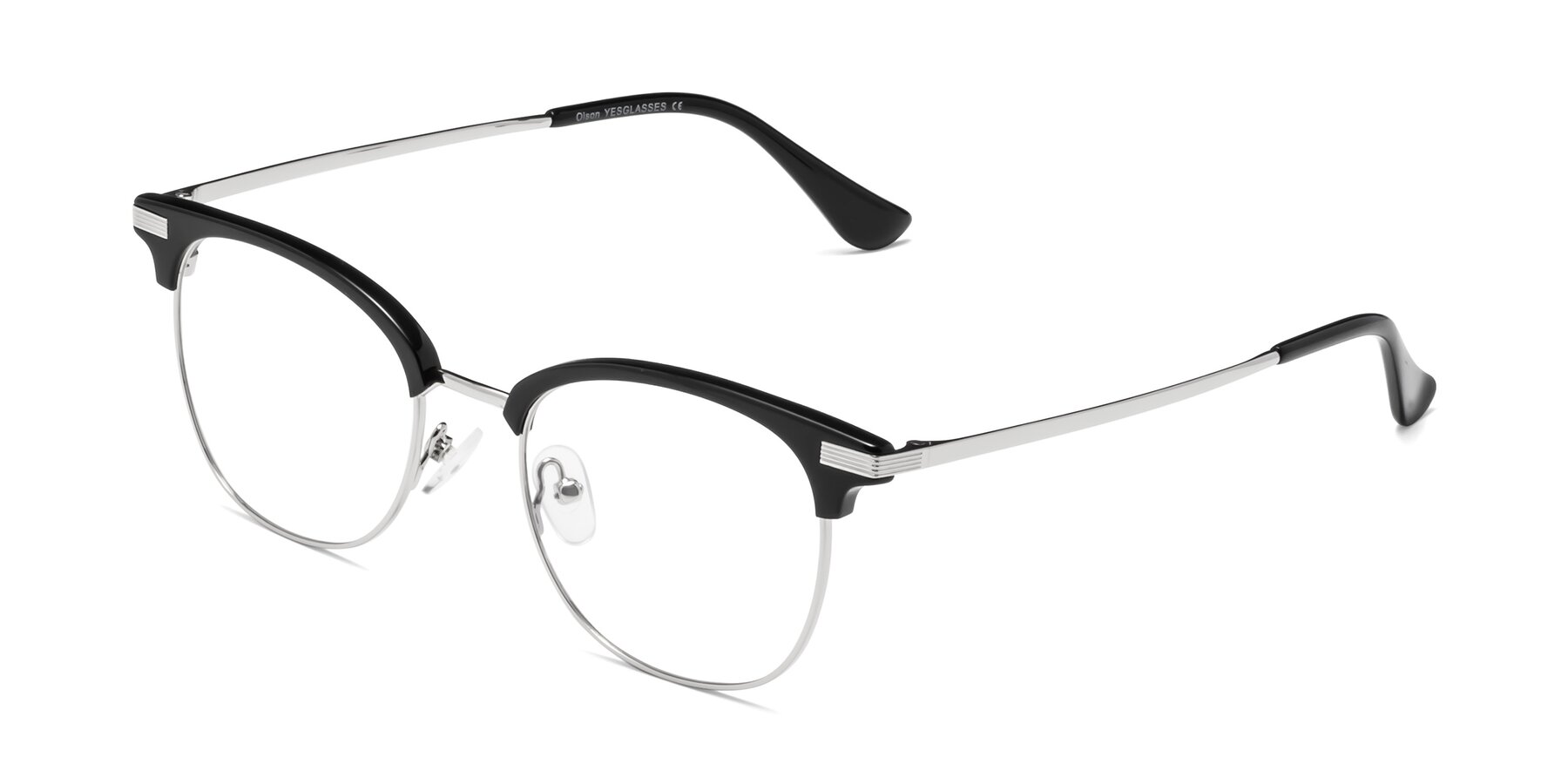 Angle of Olson in Black-Silver with Clear Eyeglass Lenses