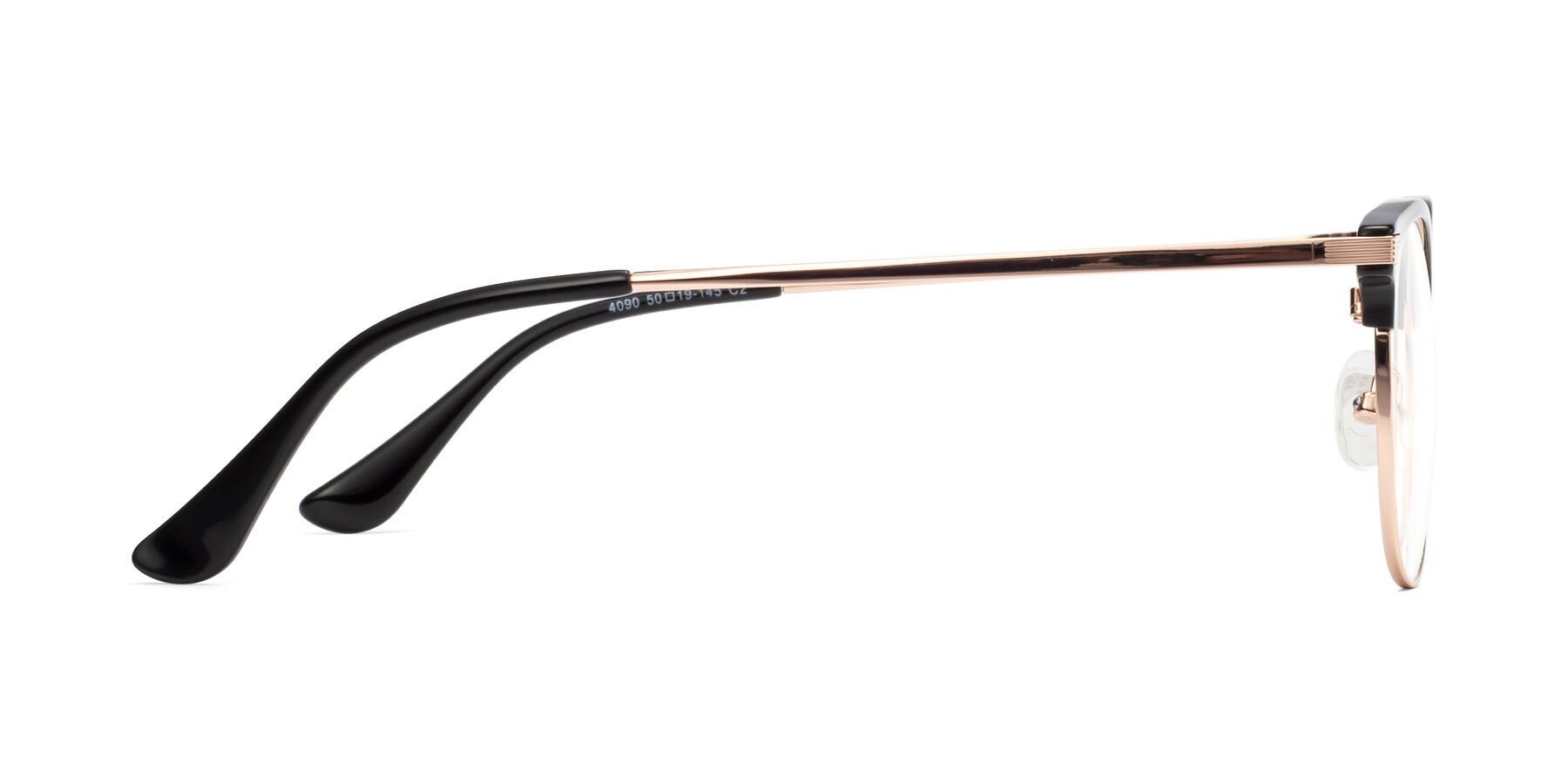 Side of Olson in Black-Rose Gold with Clear Eyeglass Lenses