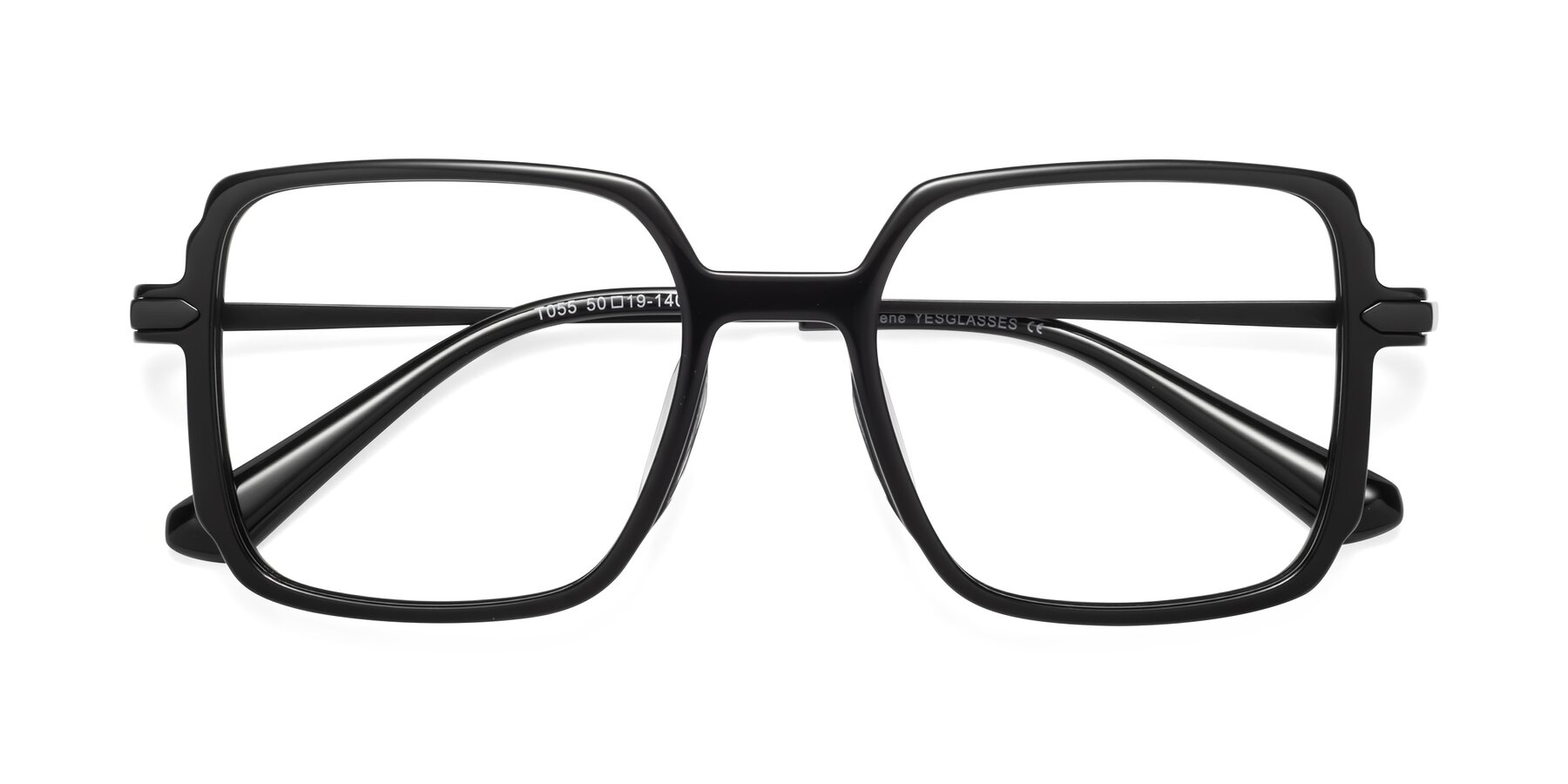 Folded Front of Darlene in Black with Clear Eyeglass Lenses