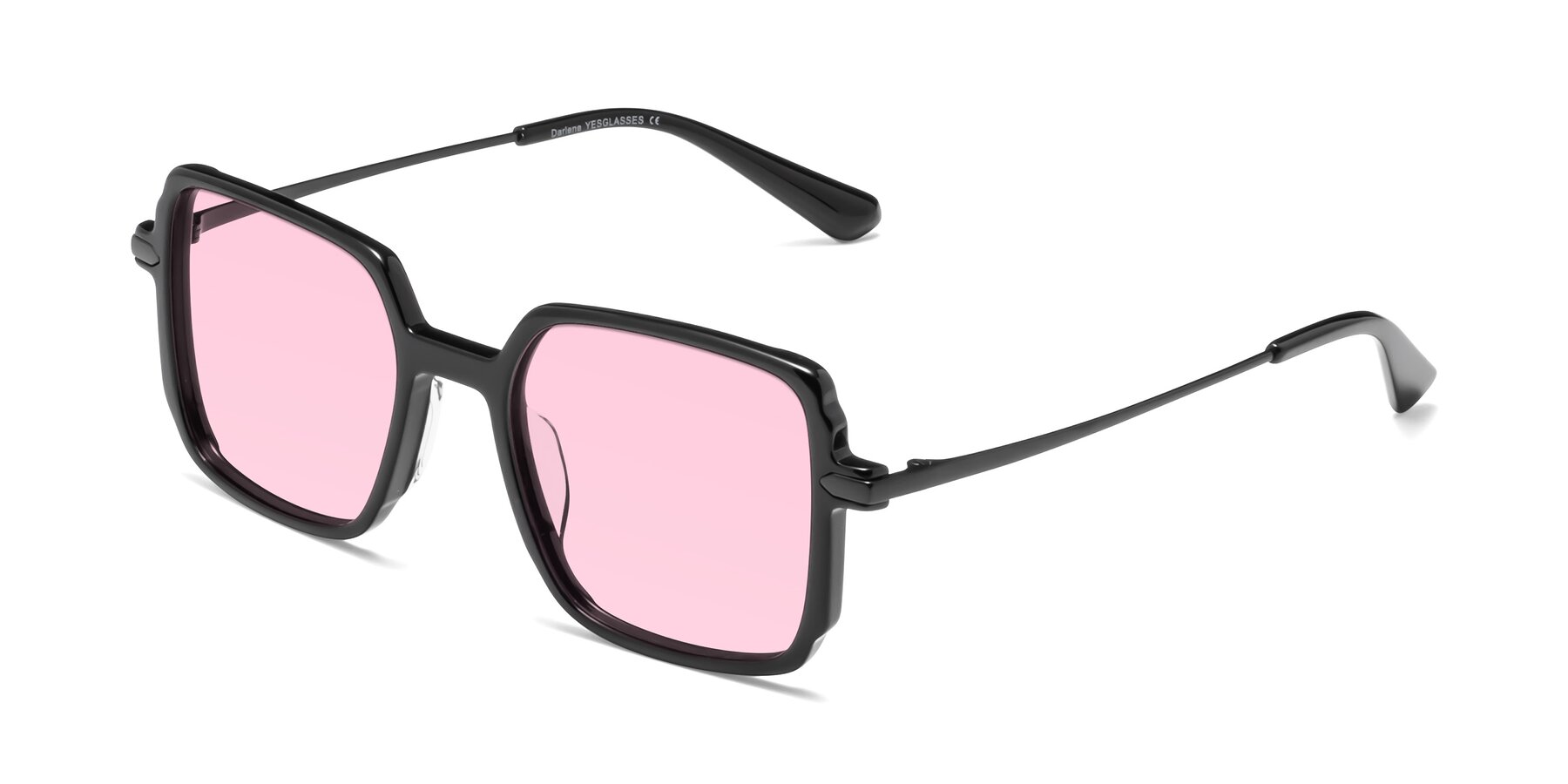 Angle of Darlene in Black with Light Pink Tinted Lenses
