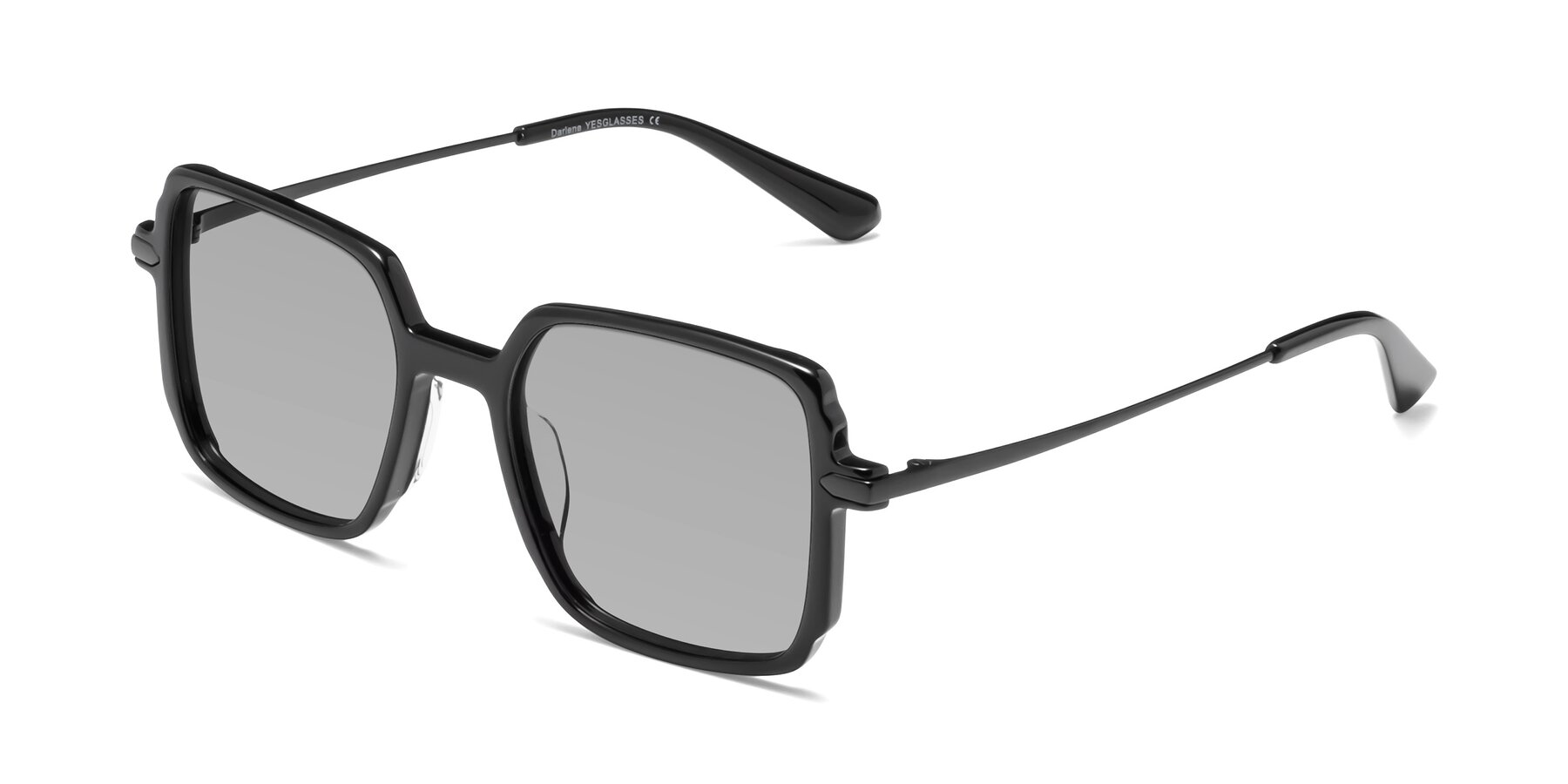 Angle of Darlene in Black with Light Gray Tinted Lenses