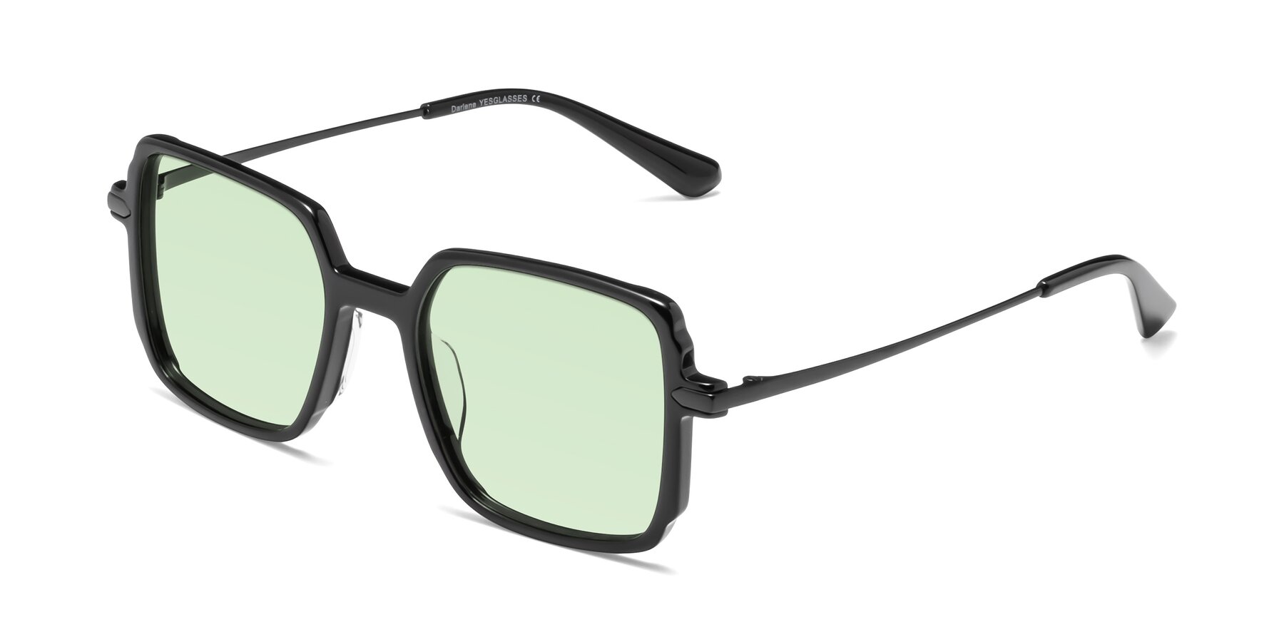 Angle of Darlene in Black with Light Green Tinted Lenses