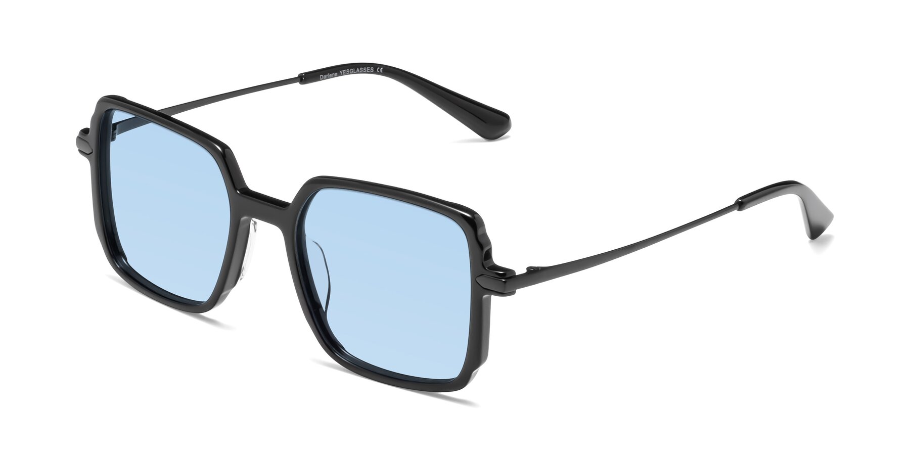 Angle of Darlene in Black with Light Blue Tinted Lenses