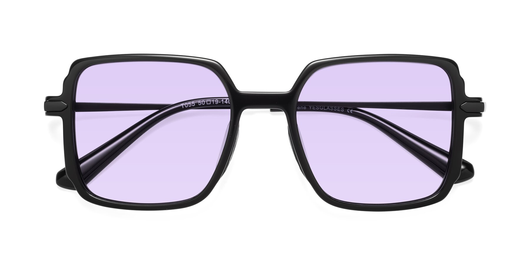Folded Front of Darlene in Black with Light Purple Tinted Lenses