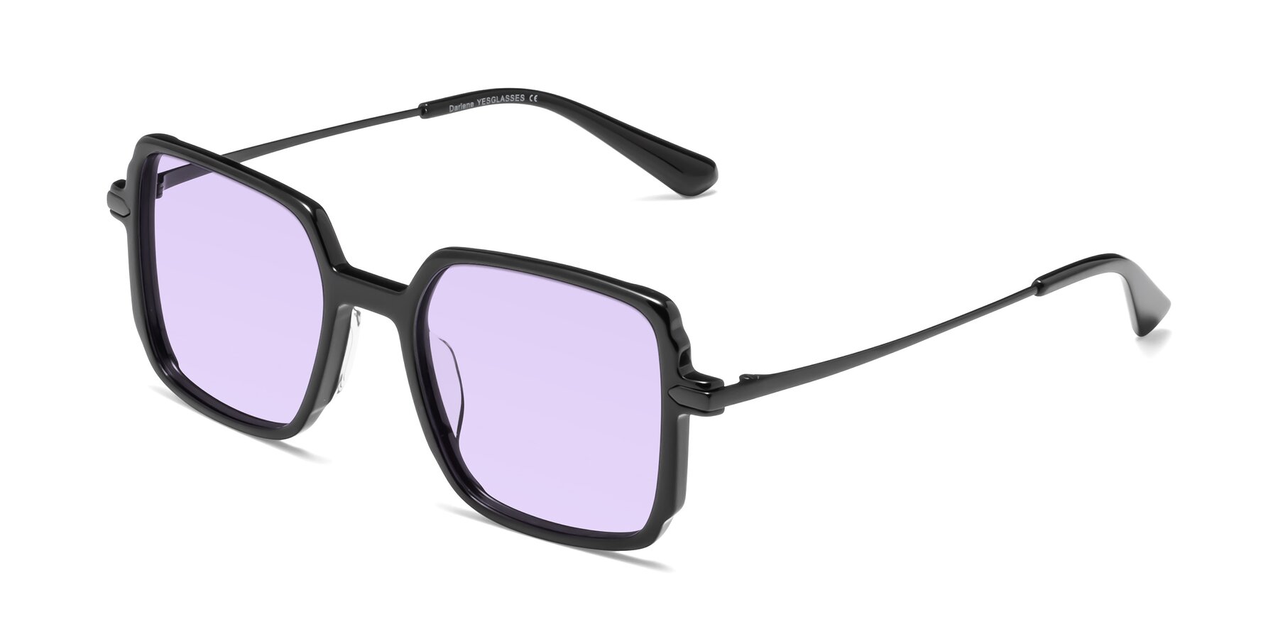Angle of Darlene in Black with Light Purple Tinted Lenses