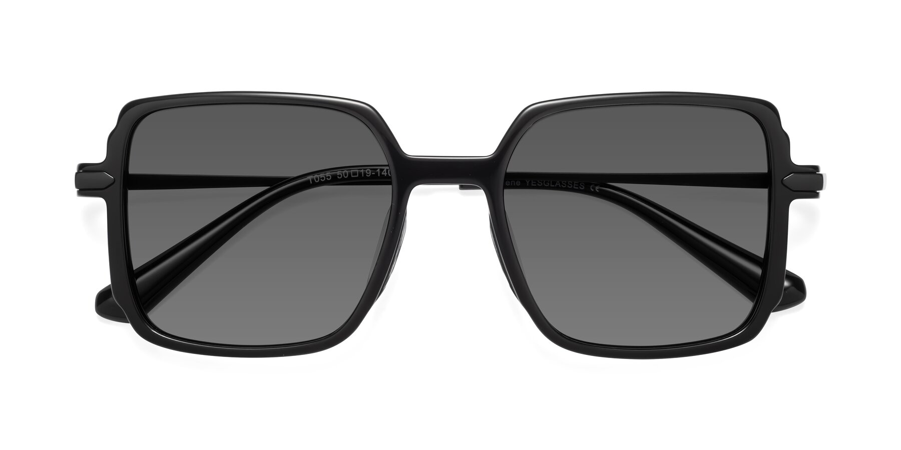 Folded Front of Darlene in Black with Medium Gray Tinted Lenses