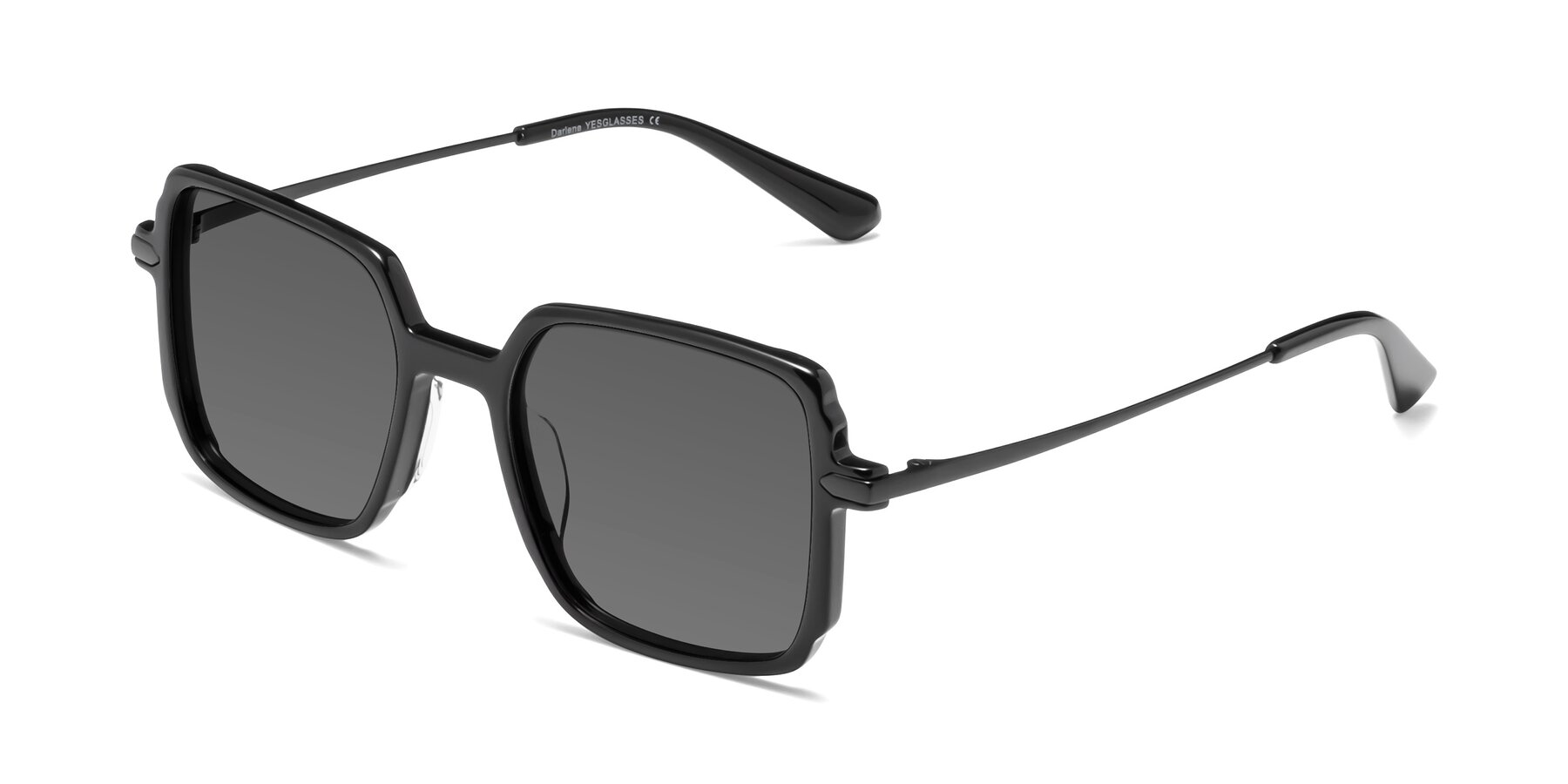 Angle of Darlene in Black with Medium Gray Tinted Lenses