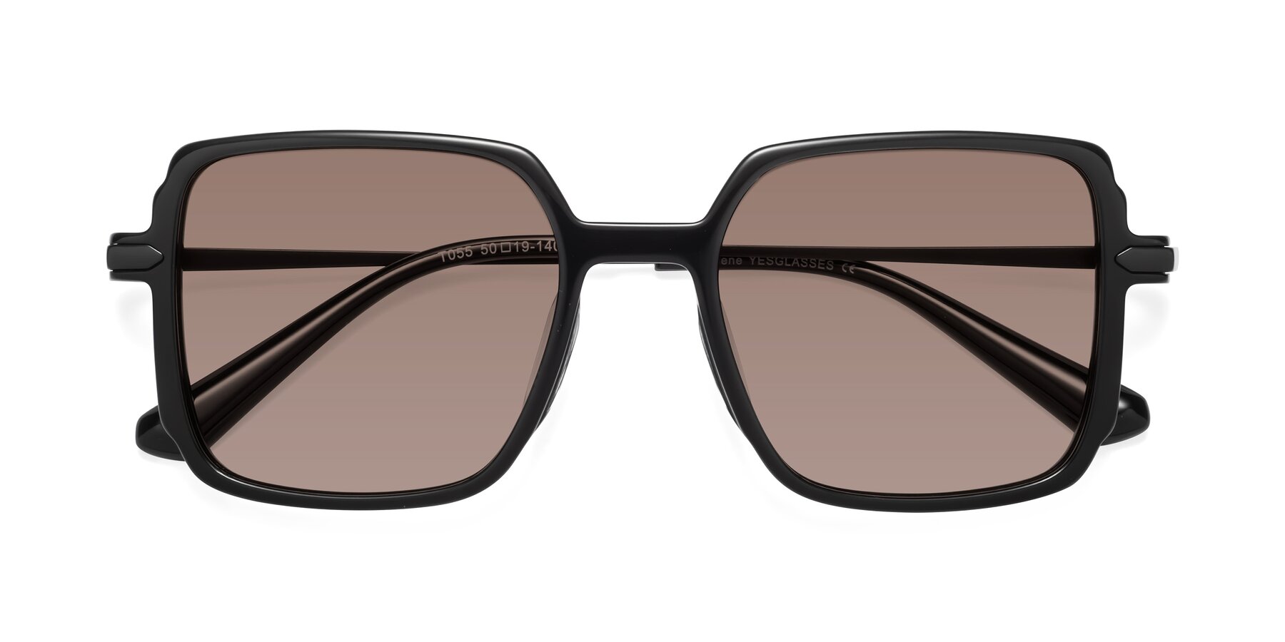 Folded Front of Darlene in Black with Medium Brown Tinted Lenses