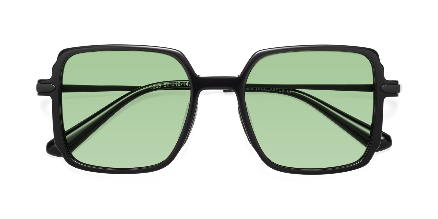 Folded Front of Darlene in Black with Medium Green Tinted Lenses