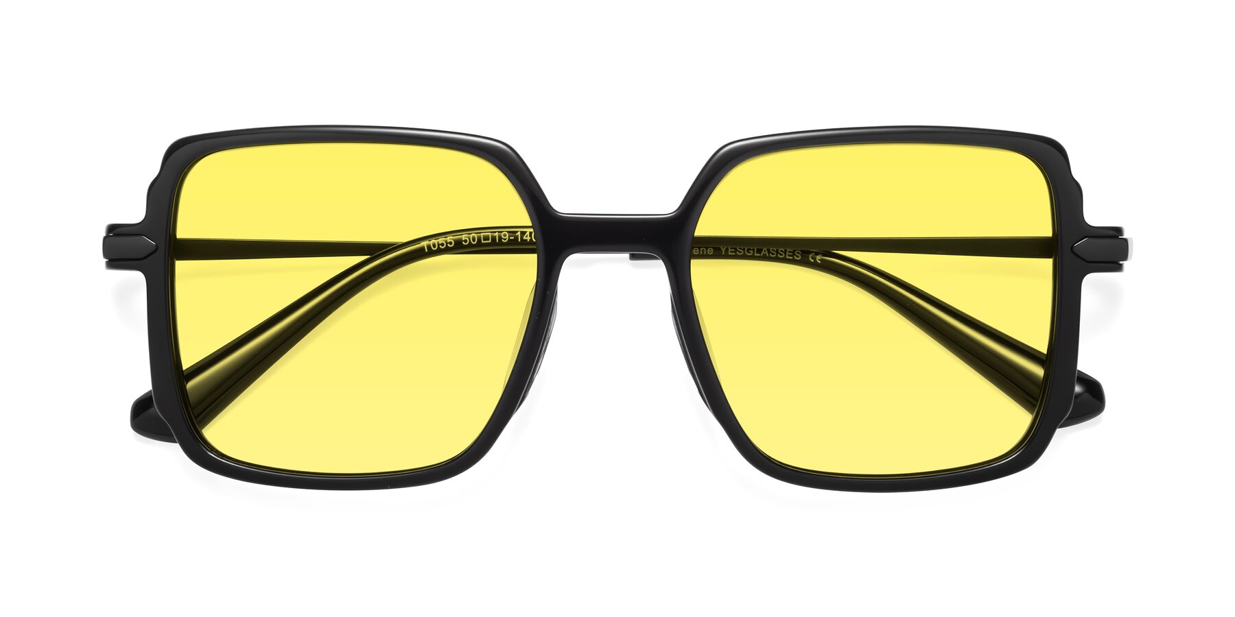 Folded Front of Darlene in Black with Medium Yellow Tinted Lenses