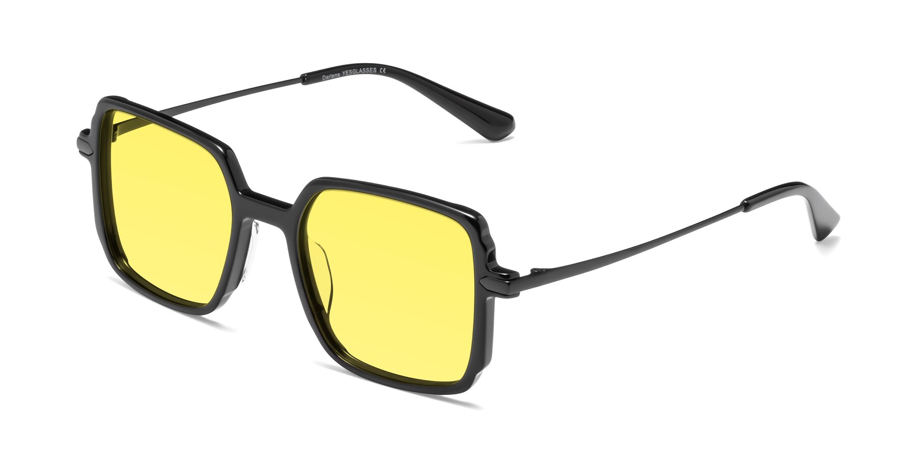 Angle of Darlene in Black with Medium Yellow Tinted Lenses