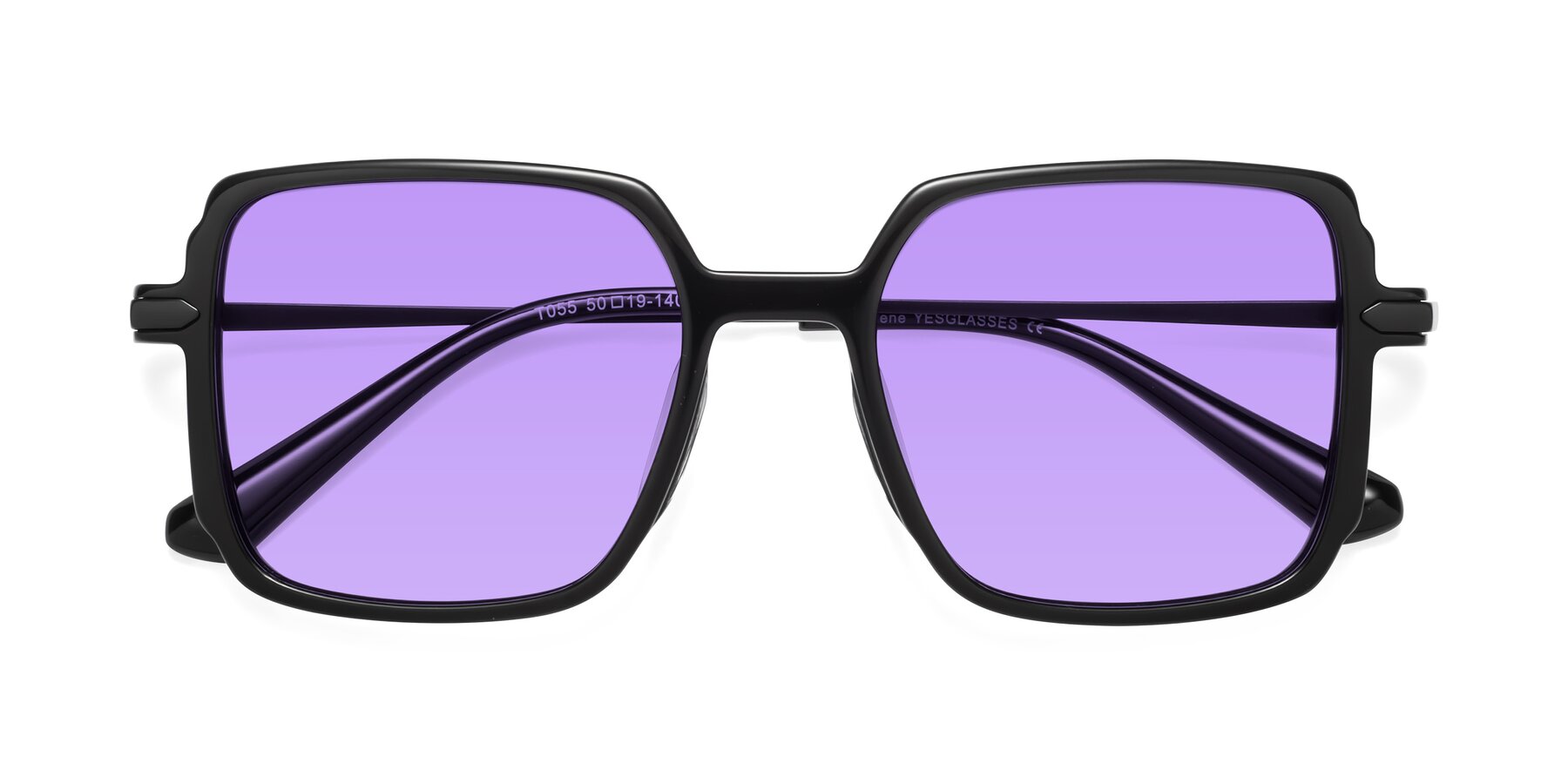 Folded Front of Darlene in Black with Medium Purple Tinted Lenses