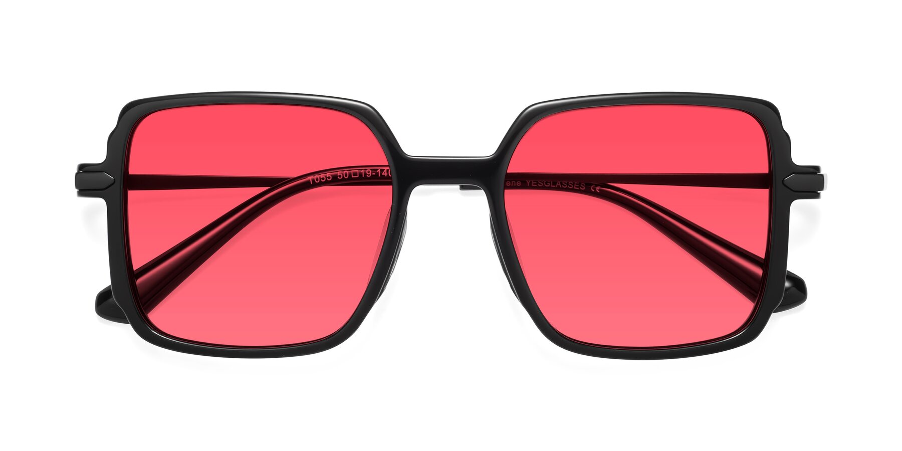 Folded Front of Darlene in Black with Red Tinted Lenses