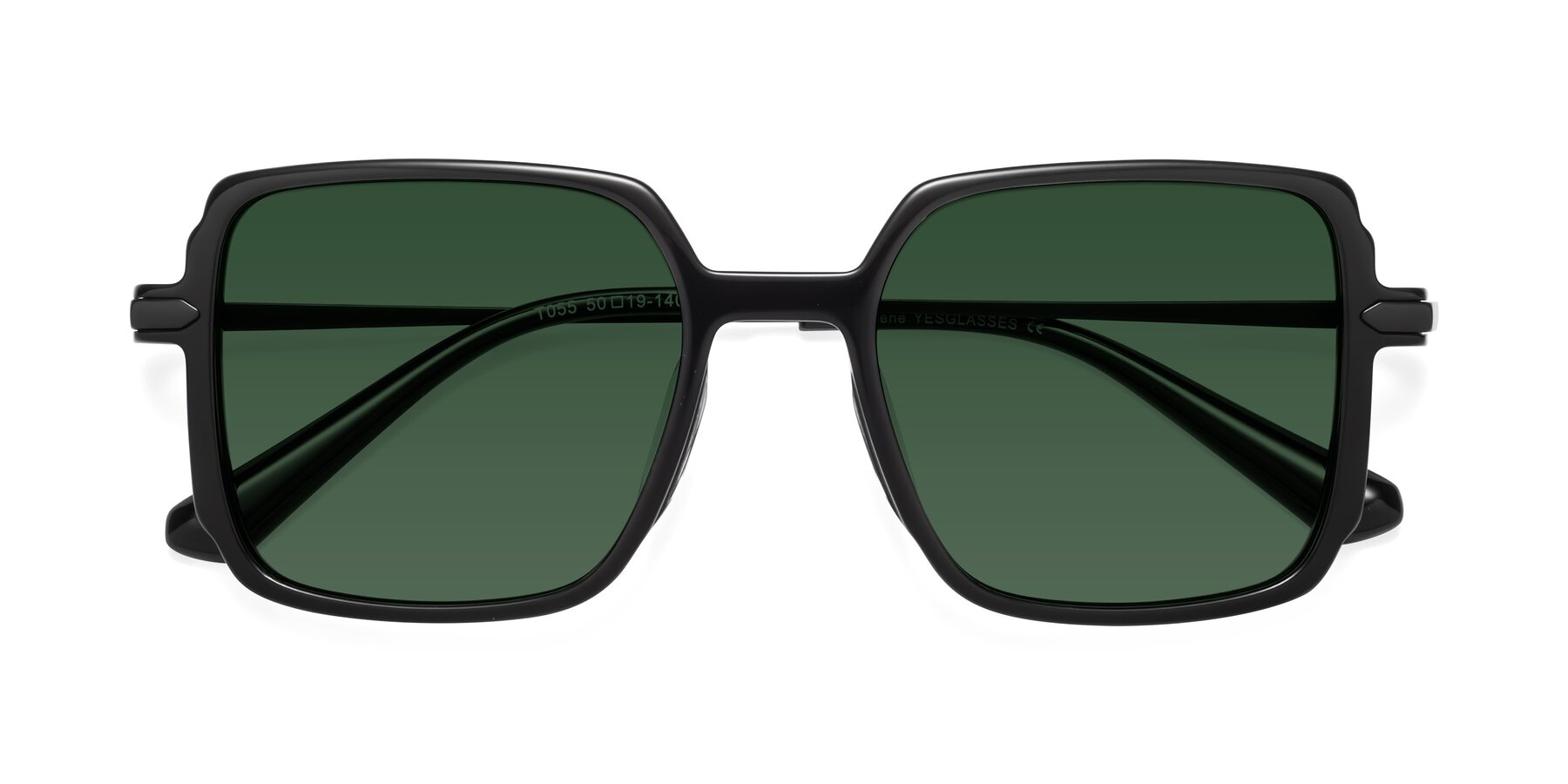 Folded Front of Darlene in Black with Green Tinted Lenses