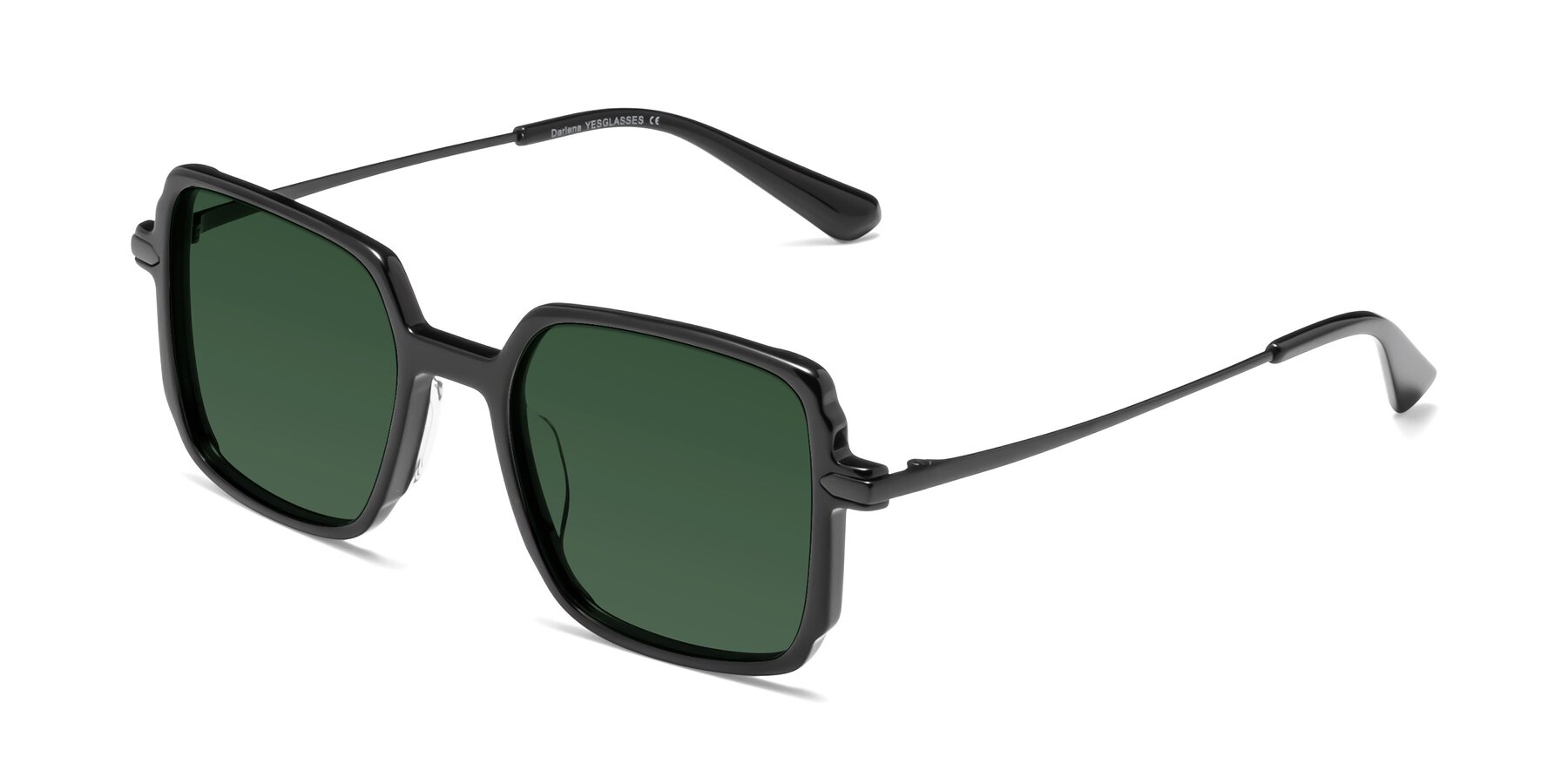 Angle of Darlene in Black with Green Tinted Lenses
