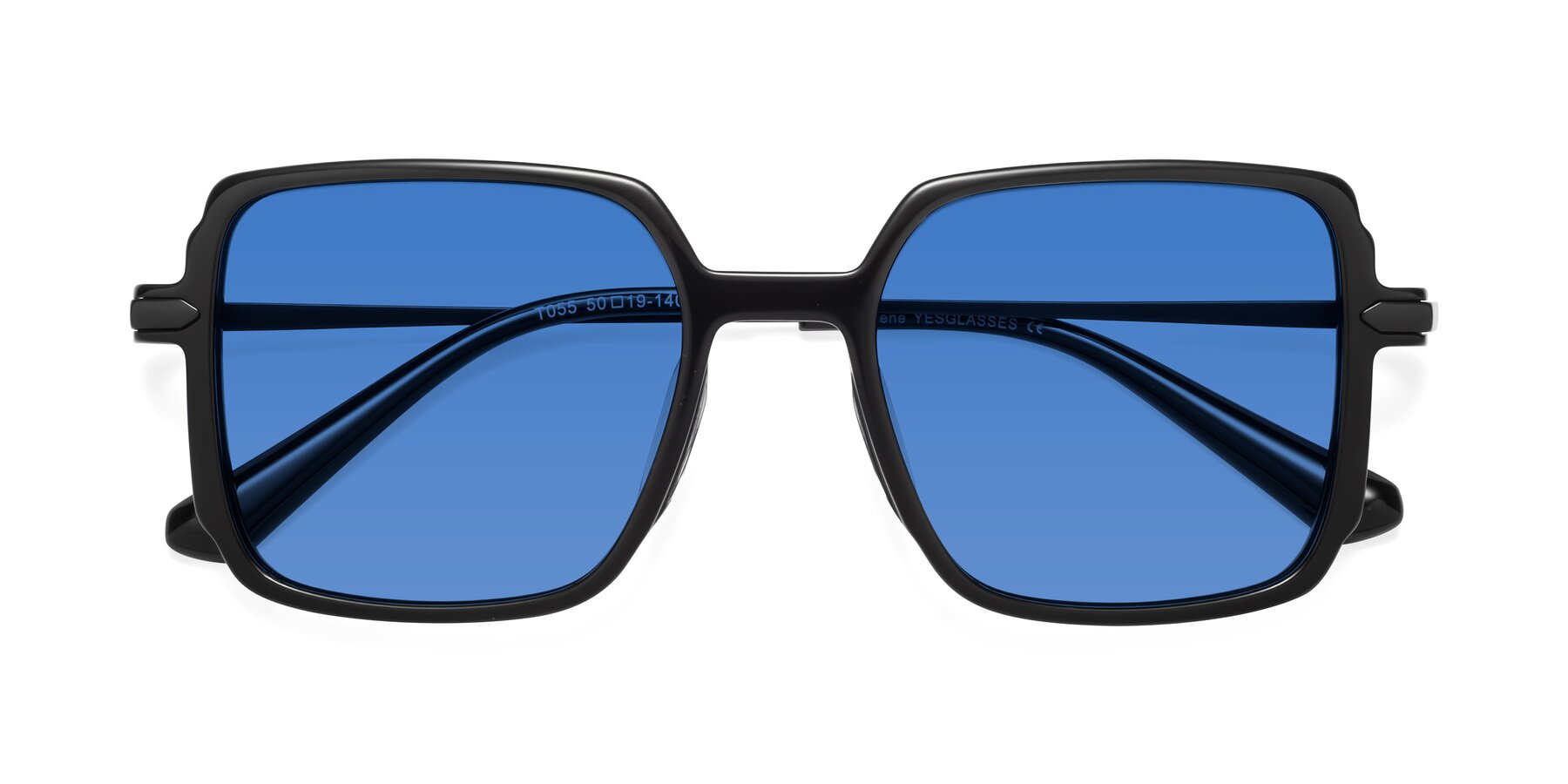 Folded Front of Darlene in Black with Blue Tinted Lenses
