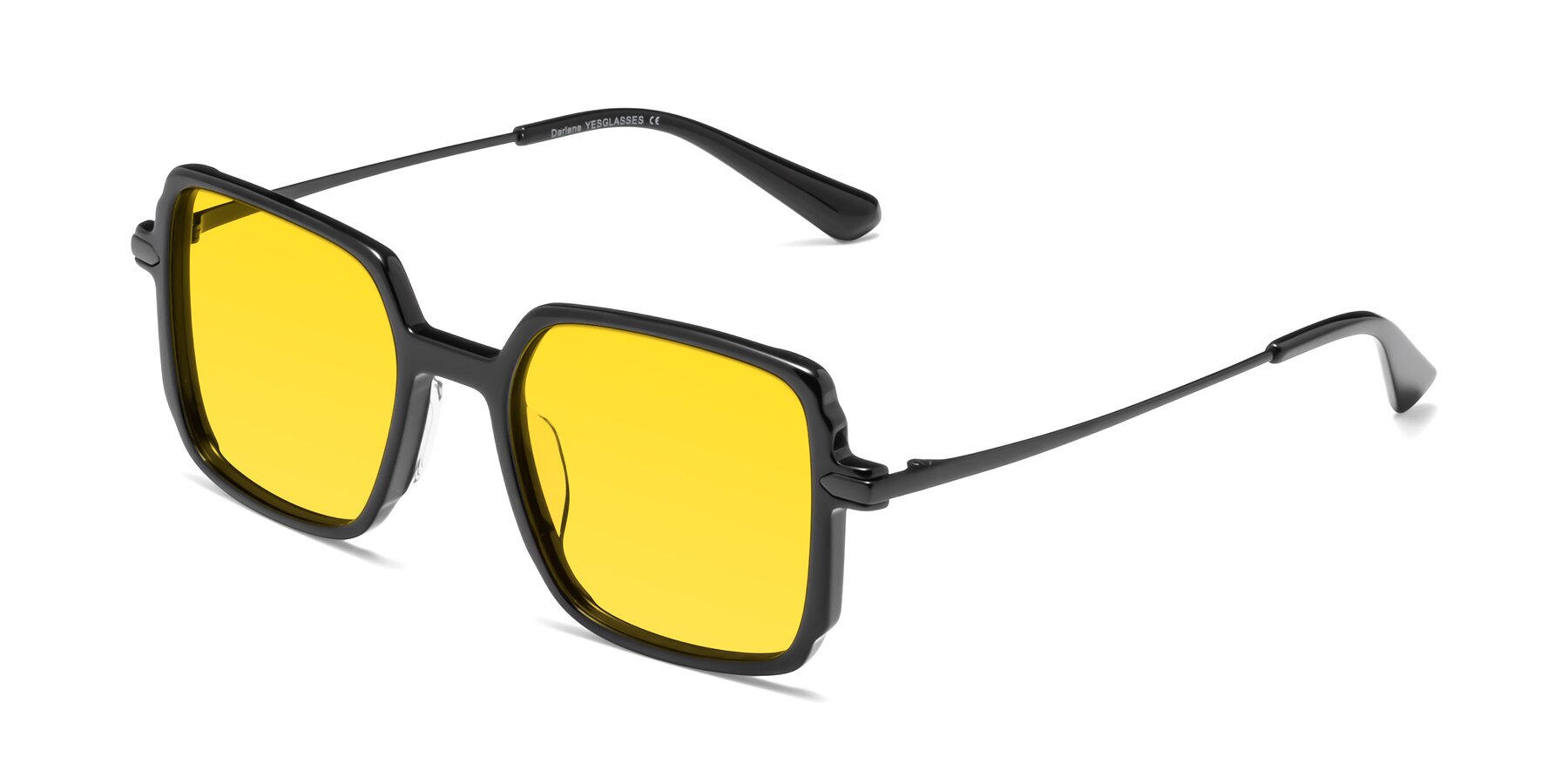 Angle of Darlene in Black with Yellow Tinted Lenses