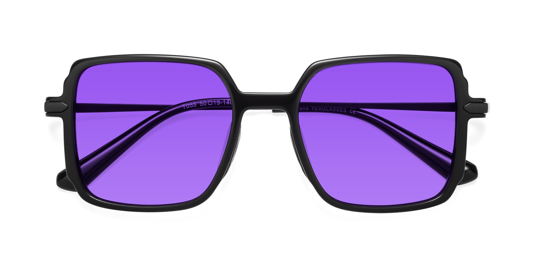 Folded Front of Darlene in Black with Purple Tinted Lenses