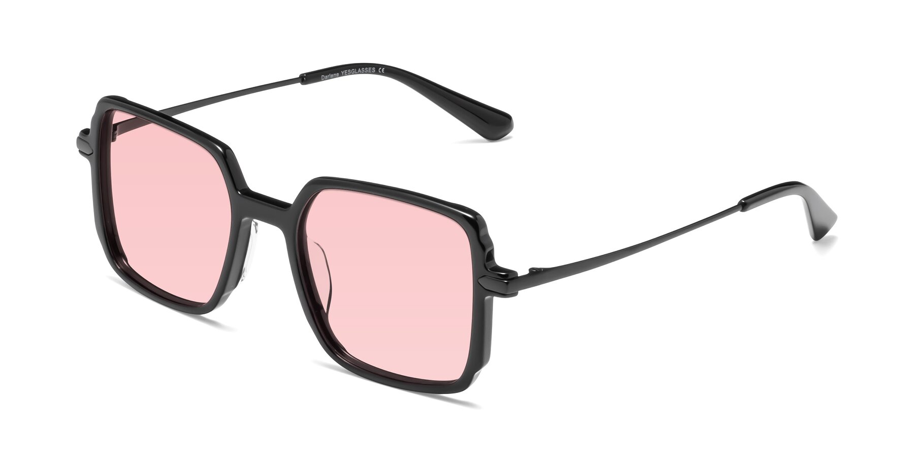 Angle of Darlene in Black with Light Garnet Tinted Lenses