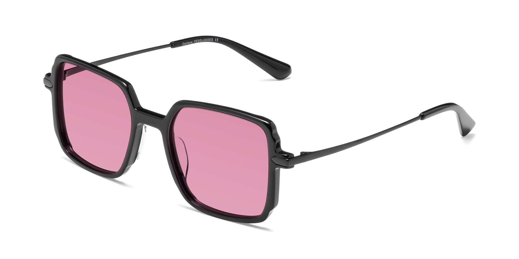 Angle of Darlene in Black with Medium Wine Tinted Lenses