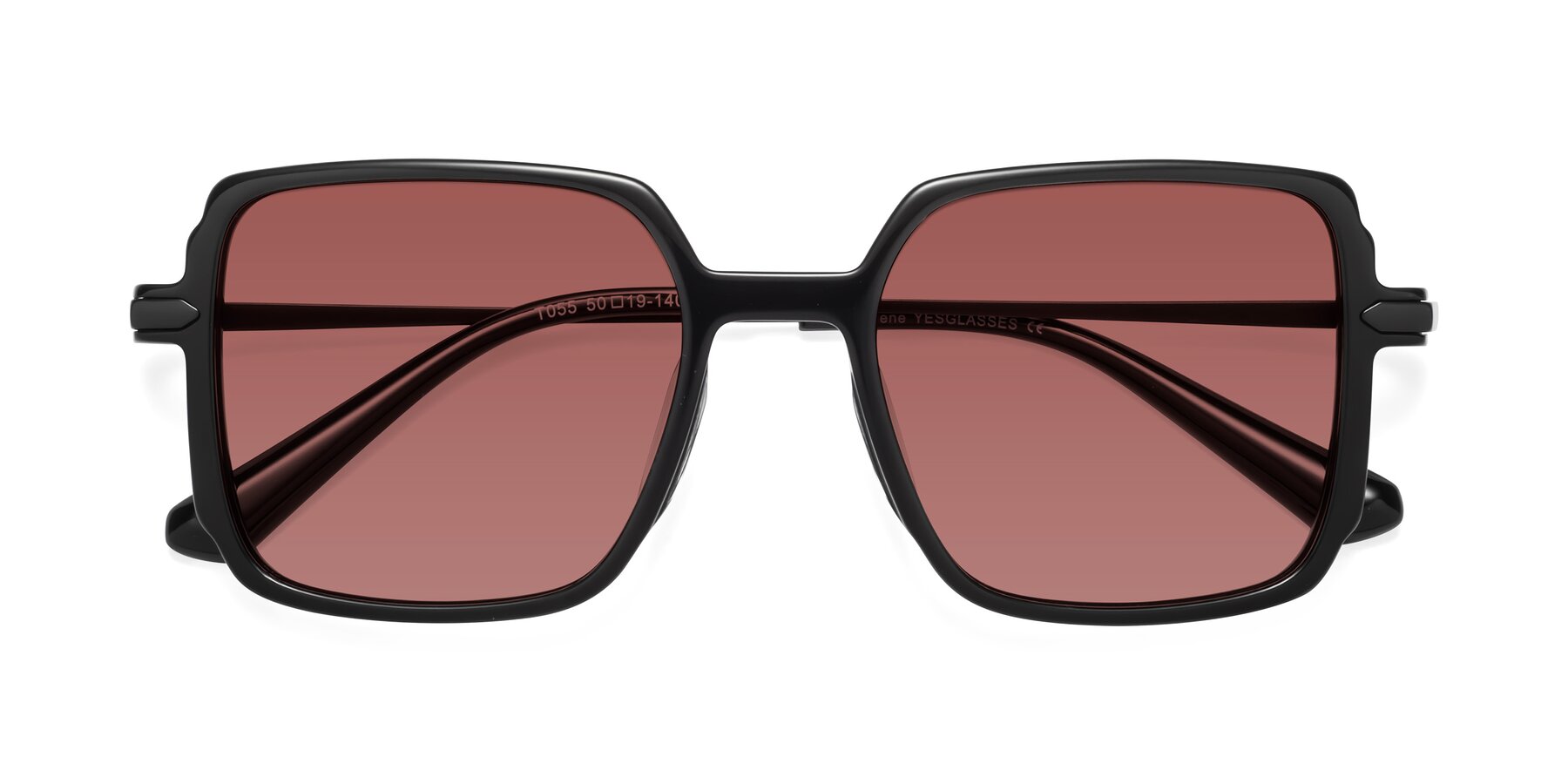 Folded Front of Darlene in Black with Garnet Tinted Lenses