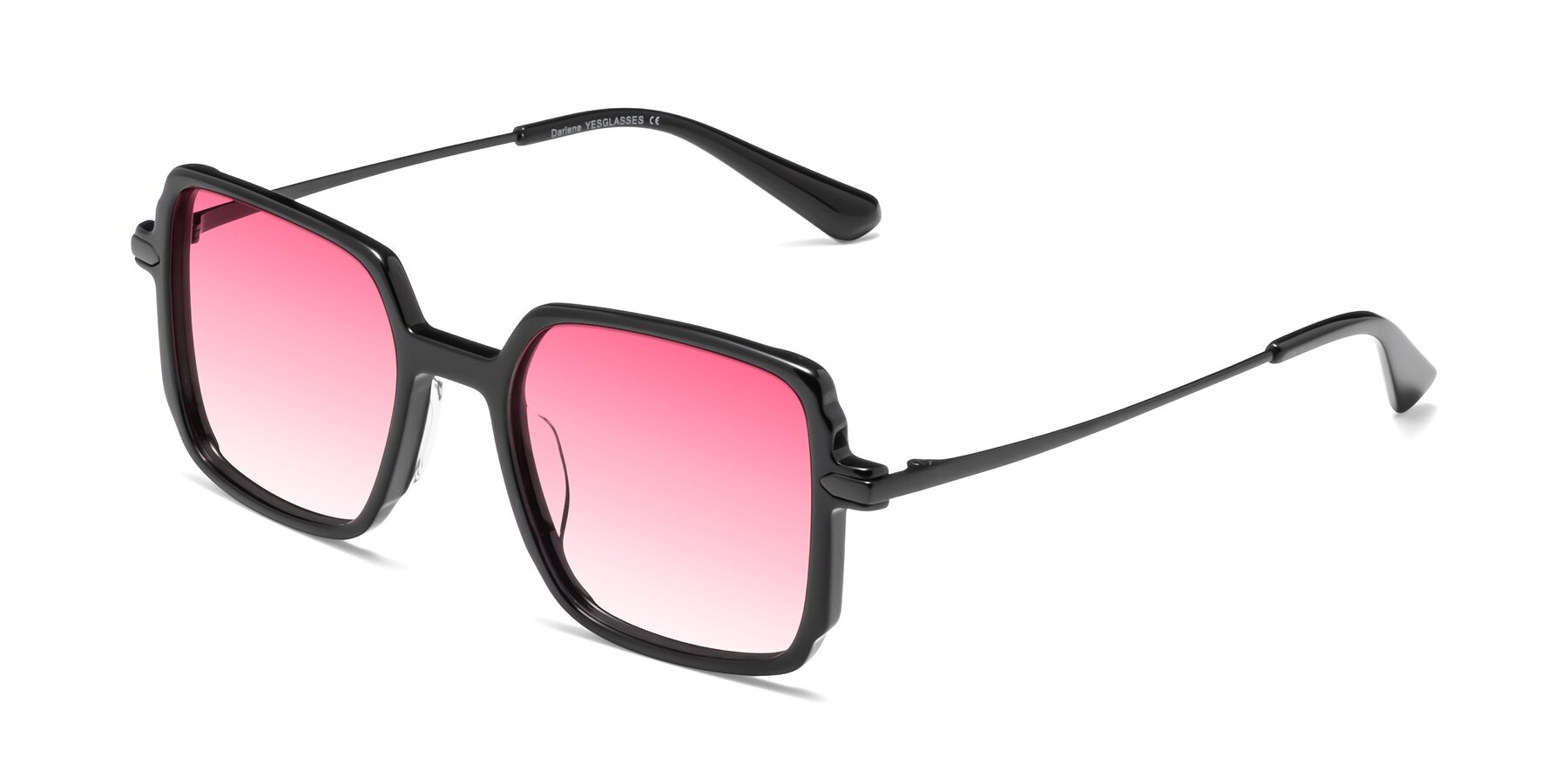 Angle of Darlene in Black with Pink Gradient Lenses