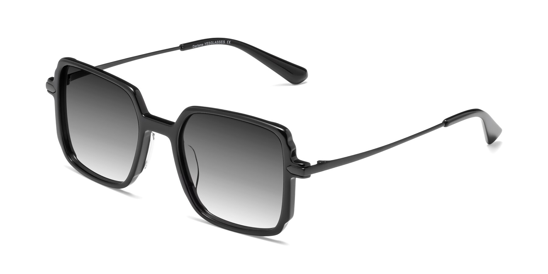 Angle of Darlene in Black with Gray Gradient Lenses