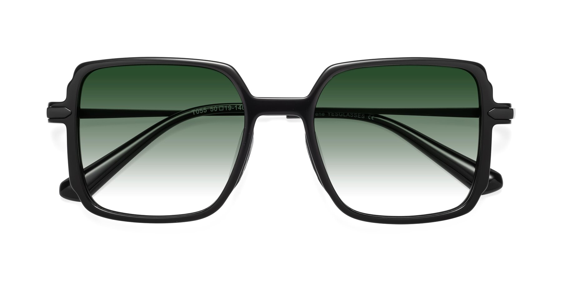 Folded Front of Darlene in Black with Green Gradient Lenses