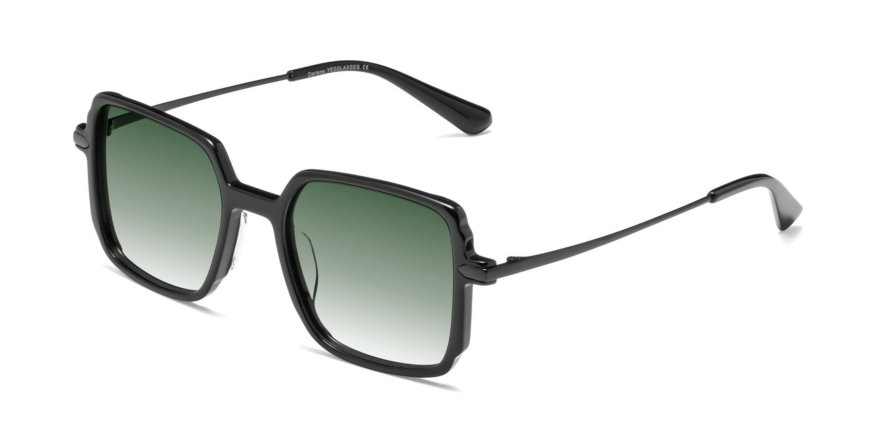 Angle of Darlene in Black with Green Gradient Lenses
