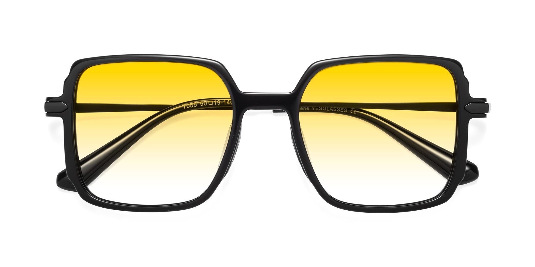 Folded Front of Darlene in Black with Yellow Gradient Lenses